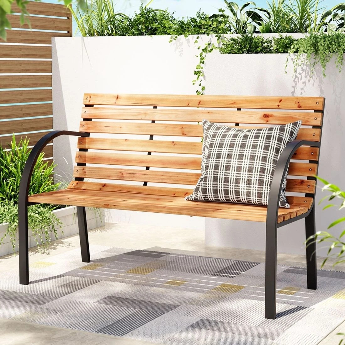 3 Gardeon Outdoor Garden Bench Seat 120cm Wooden Steel 2 Seater Patio Furniture - Natural, 3 of 5
