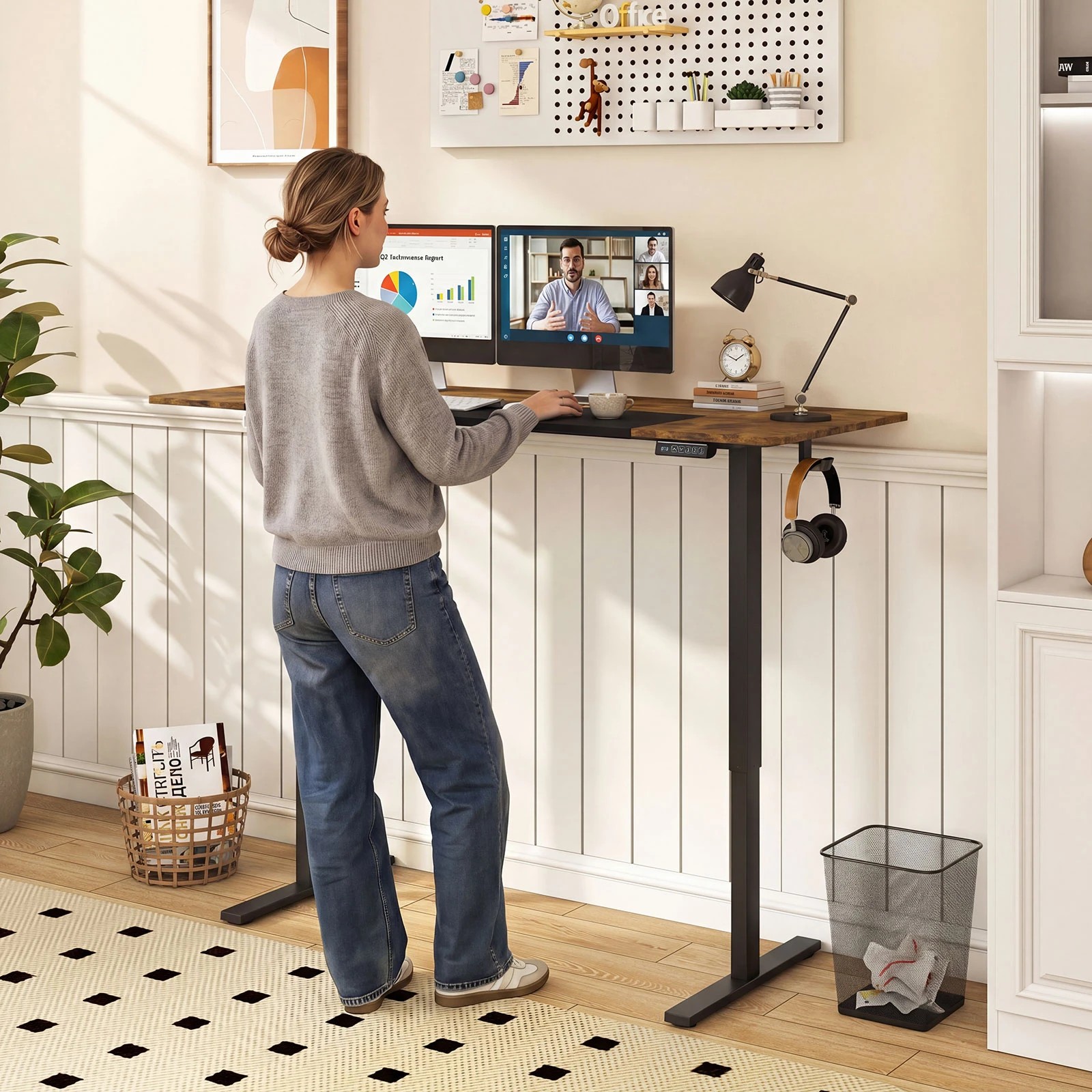 5 Costway 160 x 60cm Electric Standing Desk Adjustable Sit Stand Computer Desk - Multi, 5 of 6
