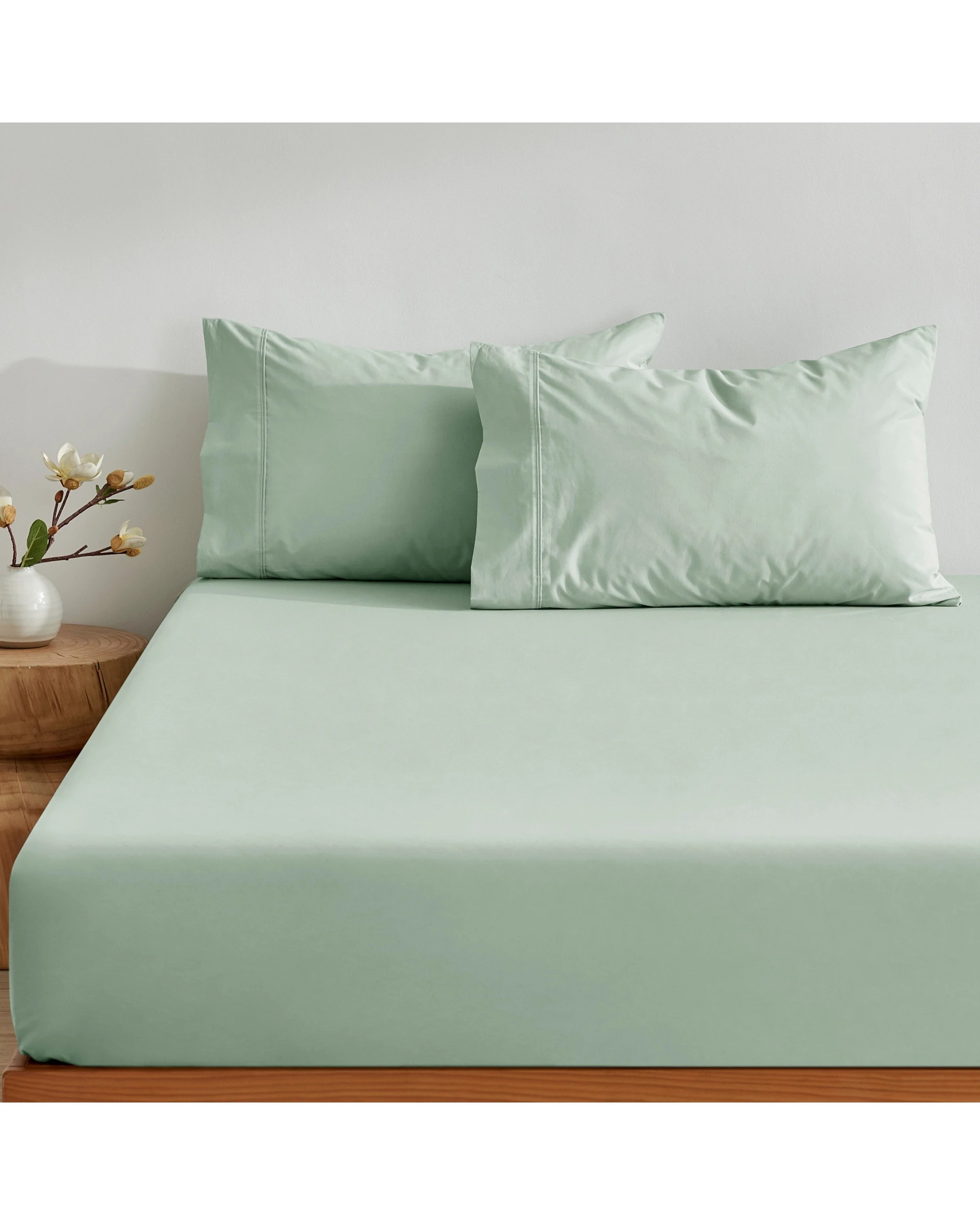 2 Dreamaker 300TC Cotton Percale Combo Fitted Sheet Set - Super King Bed - Sage, 2 of 8