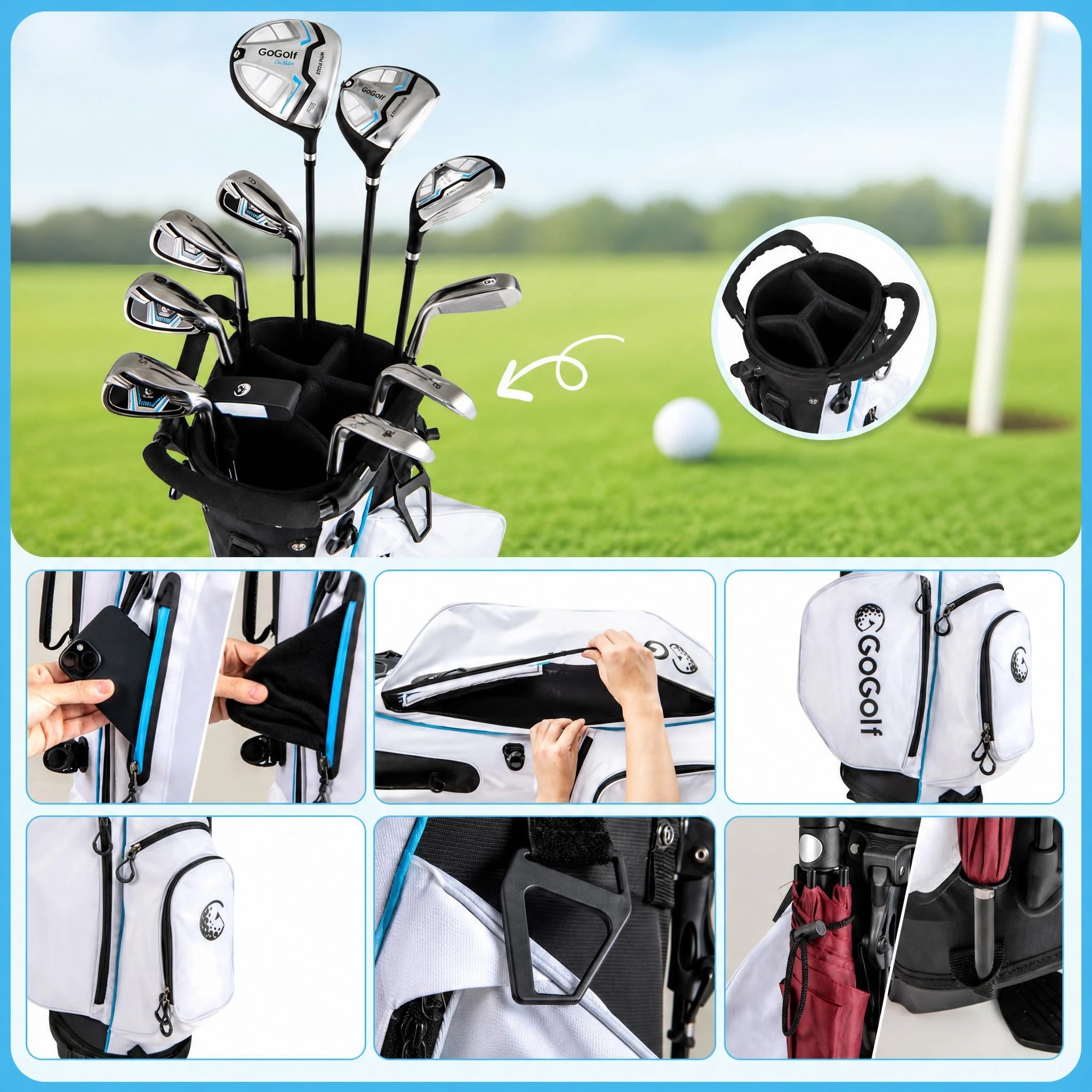 5 Costway Men's 15 Piece Portable Complete Golf Club Set w/Stand Bag Driver & Putter, 5 of 8