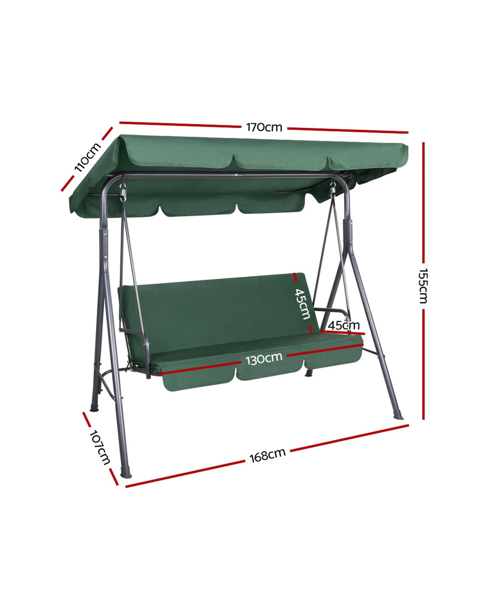 2 Gardeon Outdoor Swing Chair Garden Bench Furniture Canopy 3 Seater
 - Green, 2 of 3