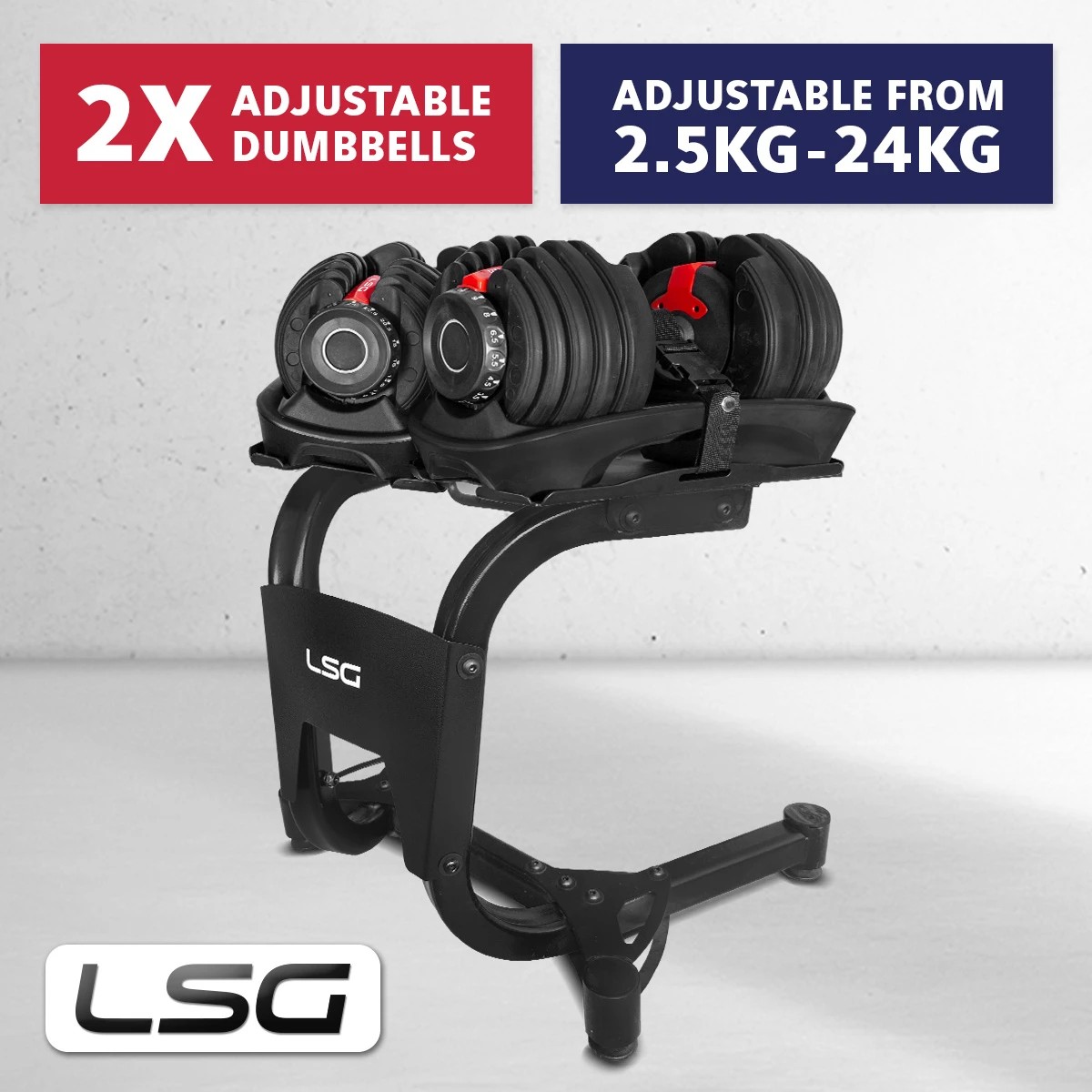 2 LSG 52.5lbs Adjustable Dumbbell Pair with Stand - Black, 2 of 10