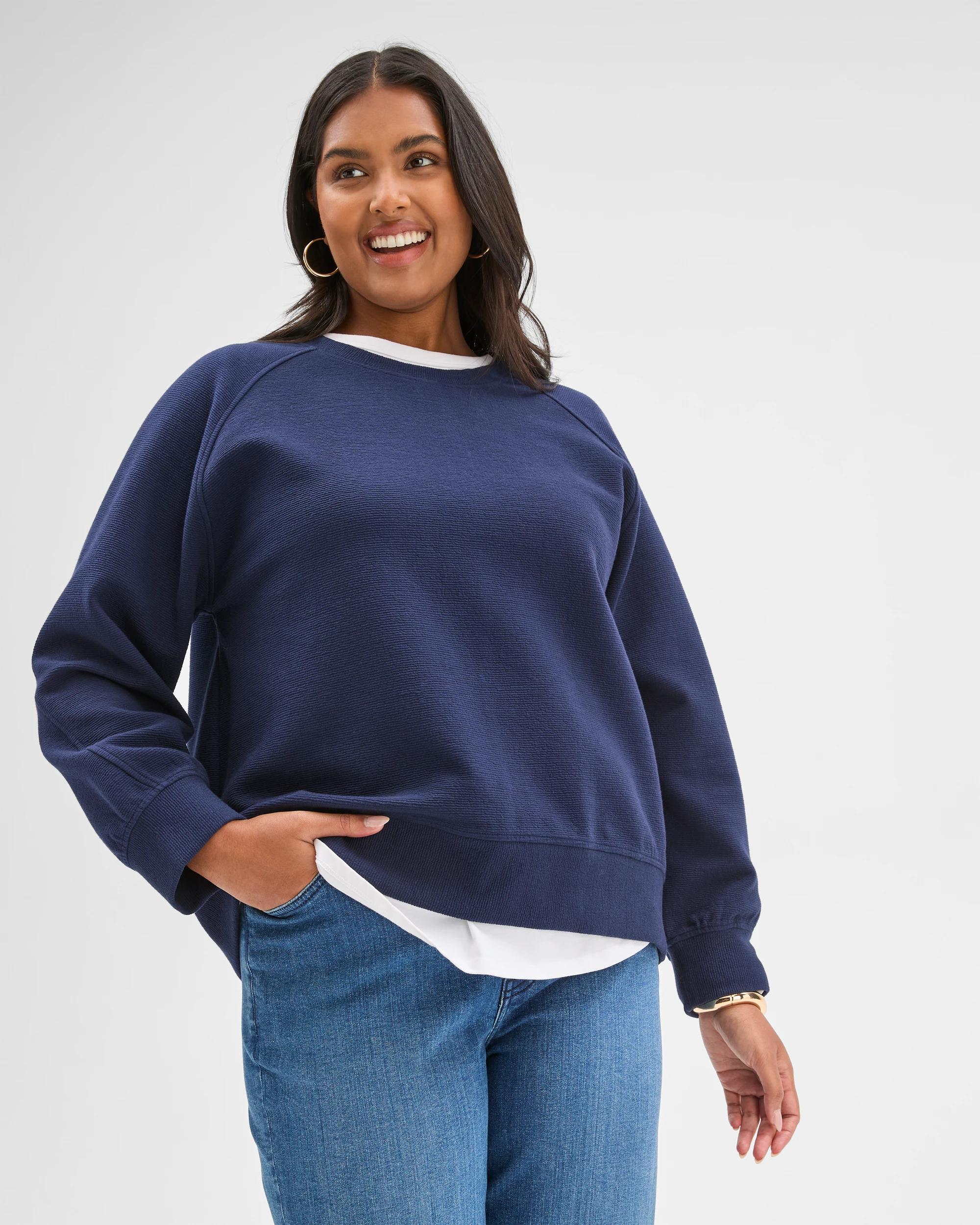 5 Target Curve Plus Size Australian Cotton Blend Textured Knit Cocoon Jumper NAVY, 5 of 7