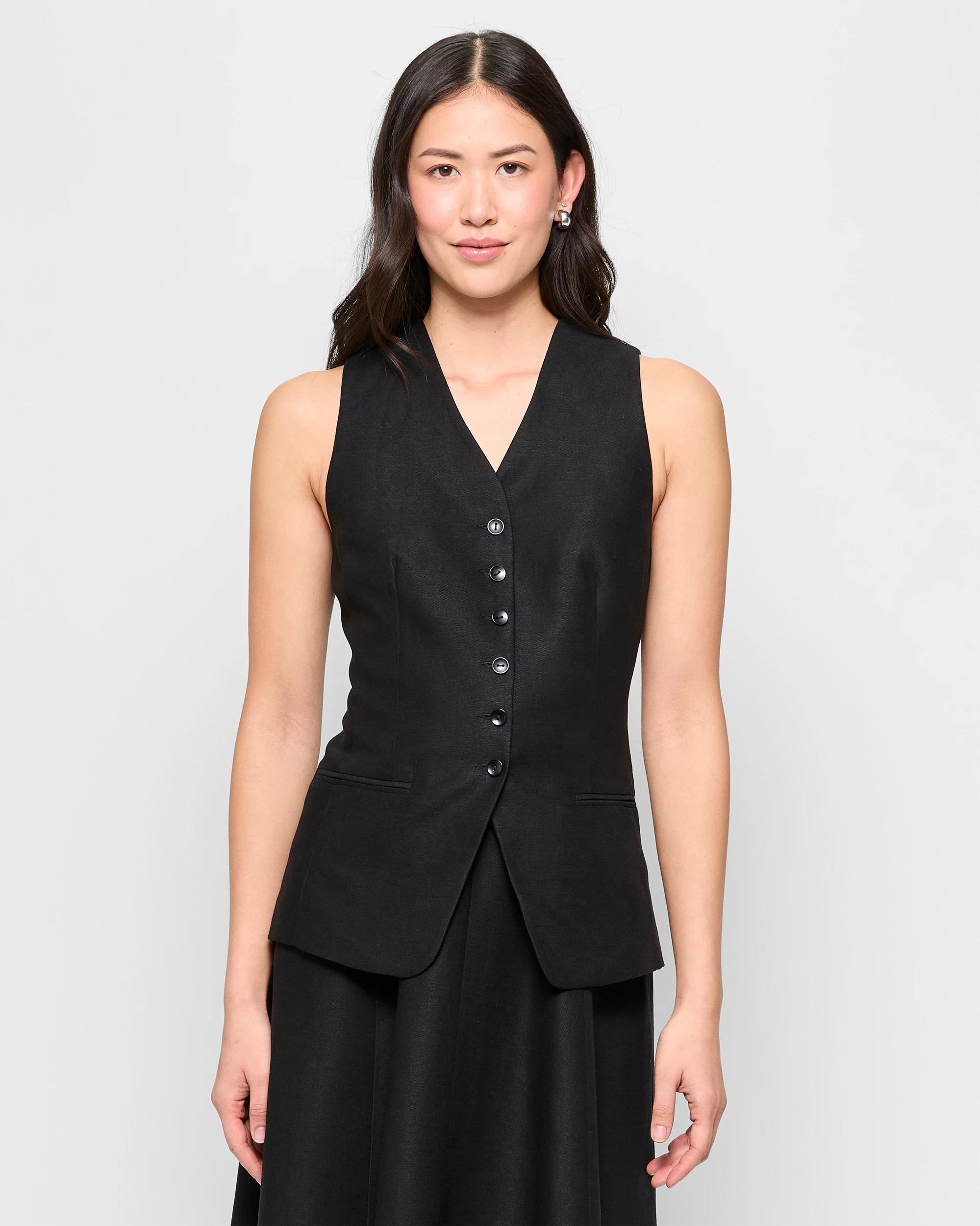 1 Linen Blend Longline Vest - Preview BLACK, 1 of 5
