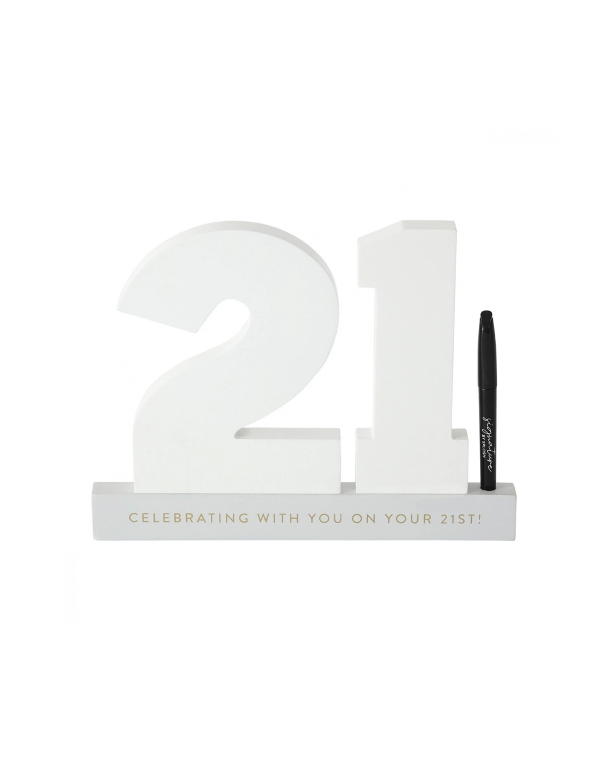 1 Splosh 21st Birthday Wooden Signature Number W/ Marker Keepsake 29x21cm White
 - White, 1 of 6