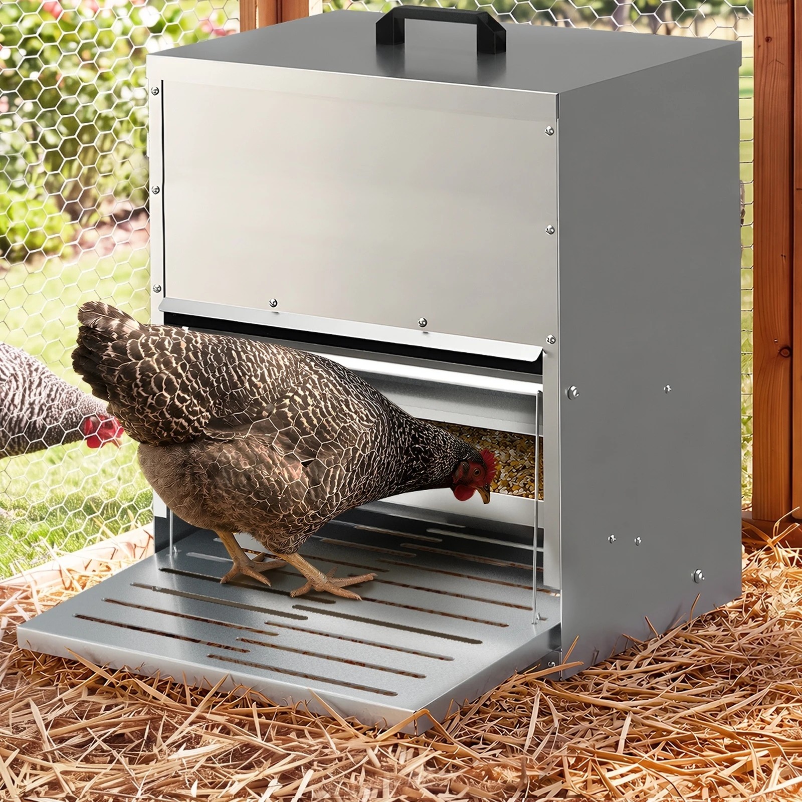 4 Alopet Automatic Chicken Feeder Auto Coop Chick Treadle Self Opening 15kg - Silver, 4 of 9