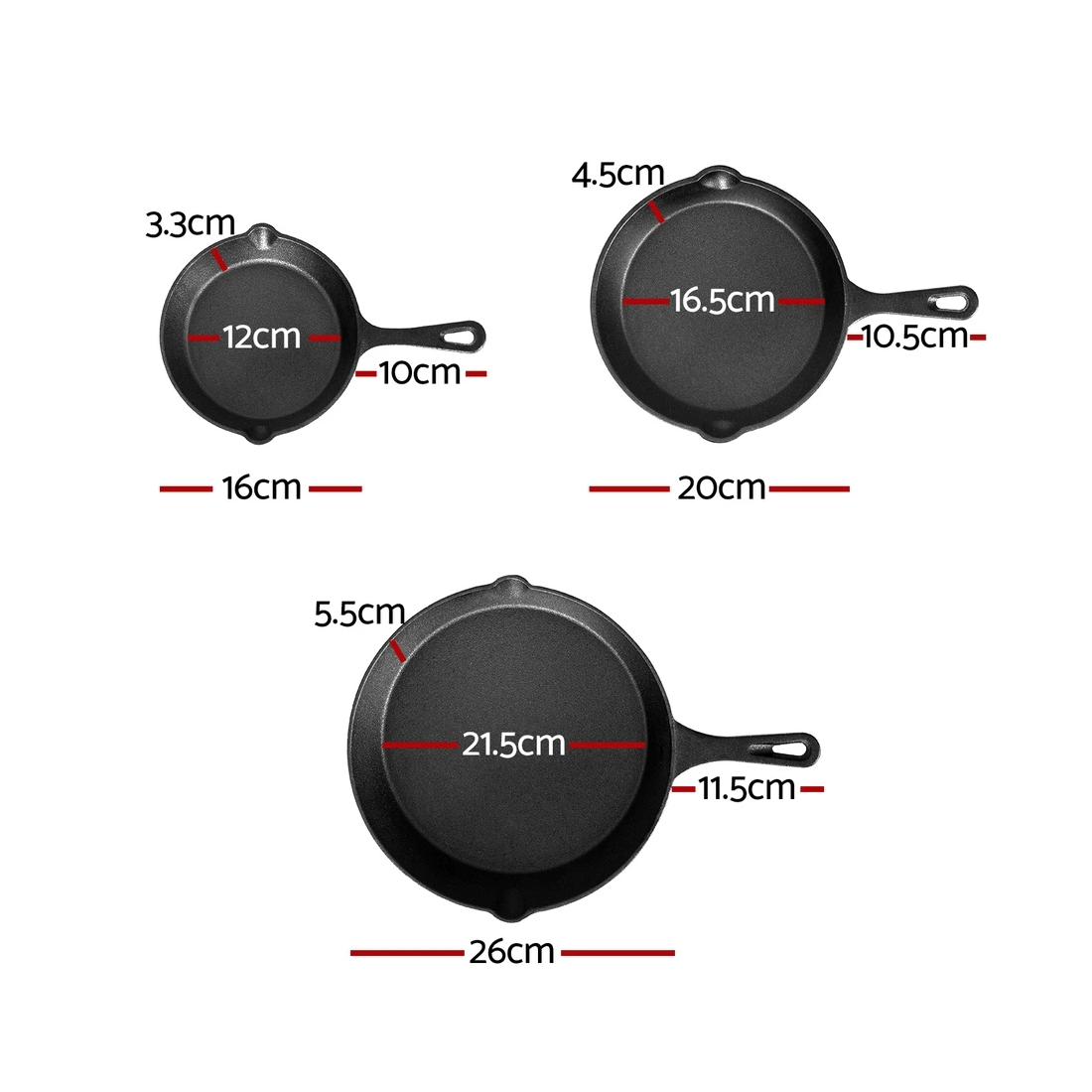 2 5-star chef Frying Pan Cast Iron 3PCS - Black, 2 of 6