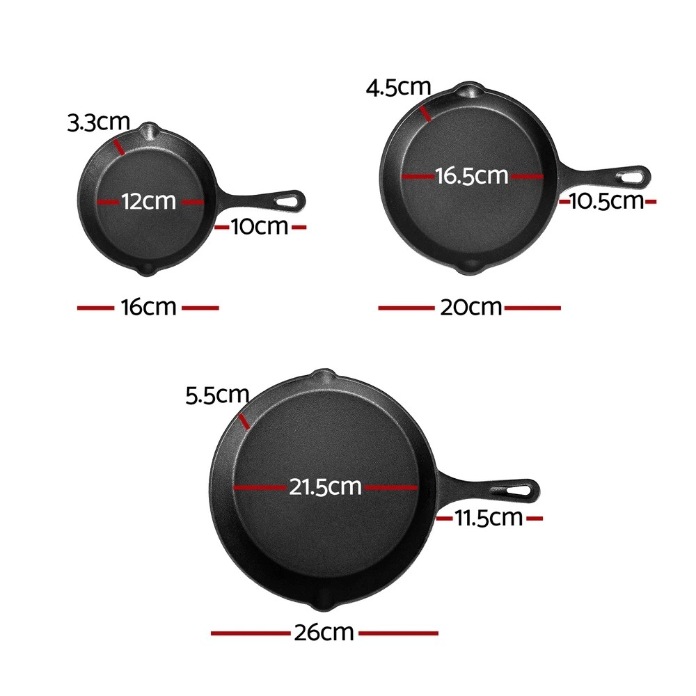 2 5-star chef Frying Pan Cast Iron 3PCS - Black, 2 of 6