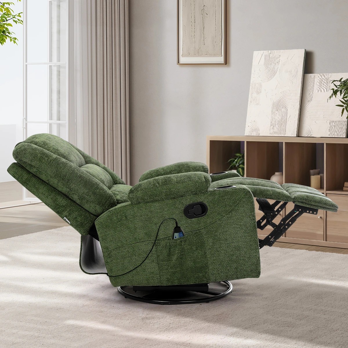 4 Oikiture Recliner Chair 360 Swivel Rocking Heated Electric - Green, 4 of 7