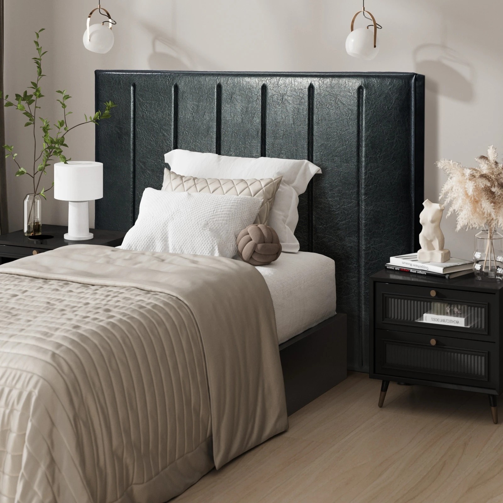 2 Oikiture Bed Frame Headboard King Single Size Head Bedhead
 - Black, 2 of 10