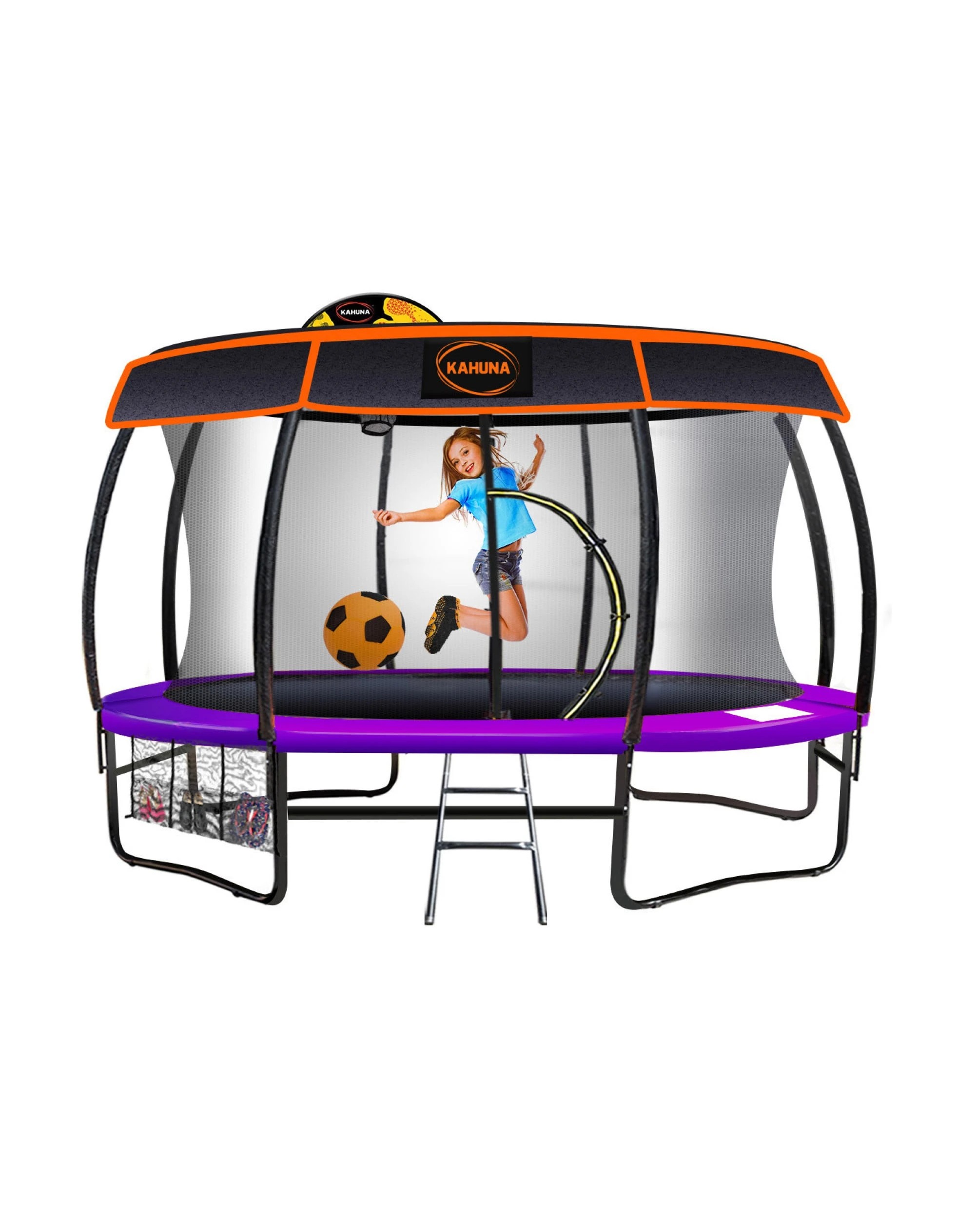 1 Kahuna 16ft Trampoline with LED Basketball Set and Roof - Purple, 1 of 8