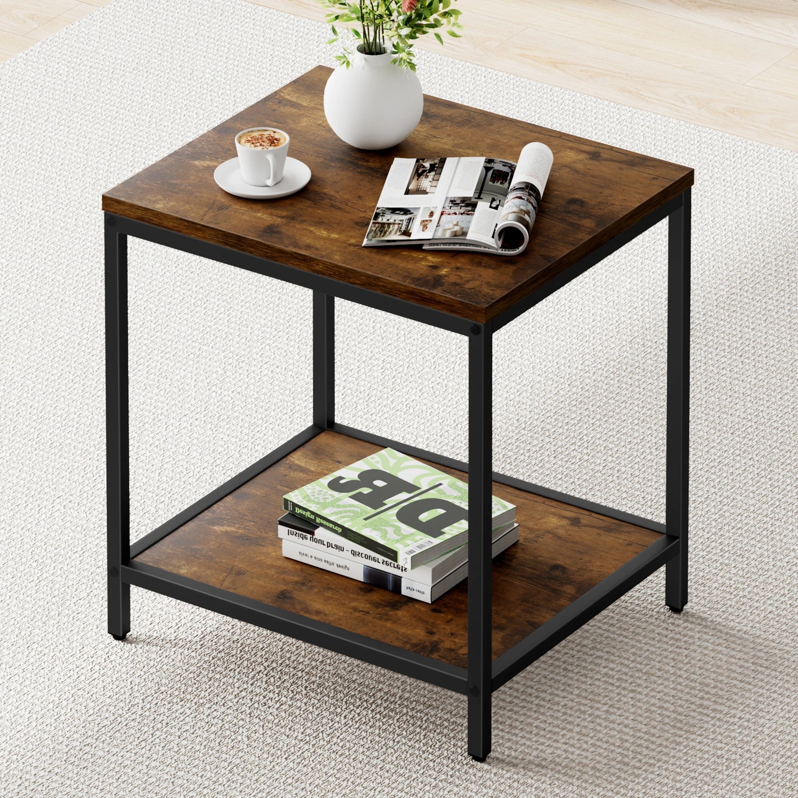 3 Alfordson Coffee Table 2-tier Side Table Industrial - Oak, 3 of 9