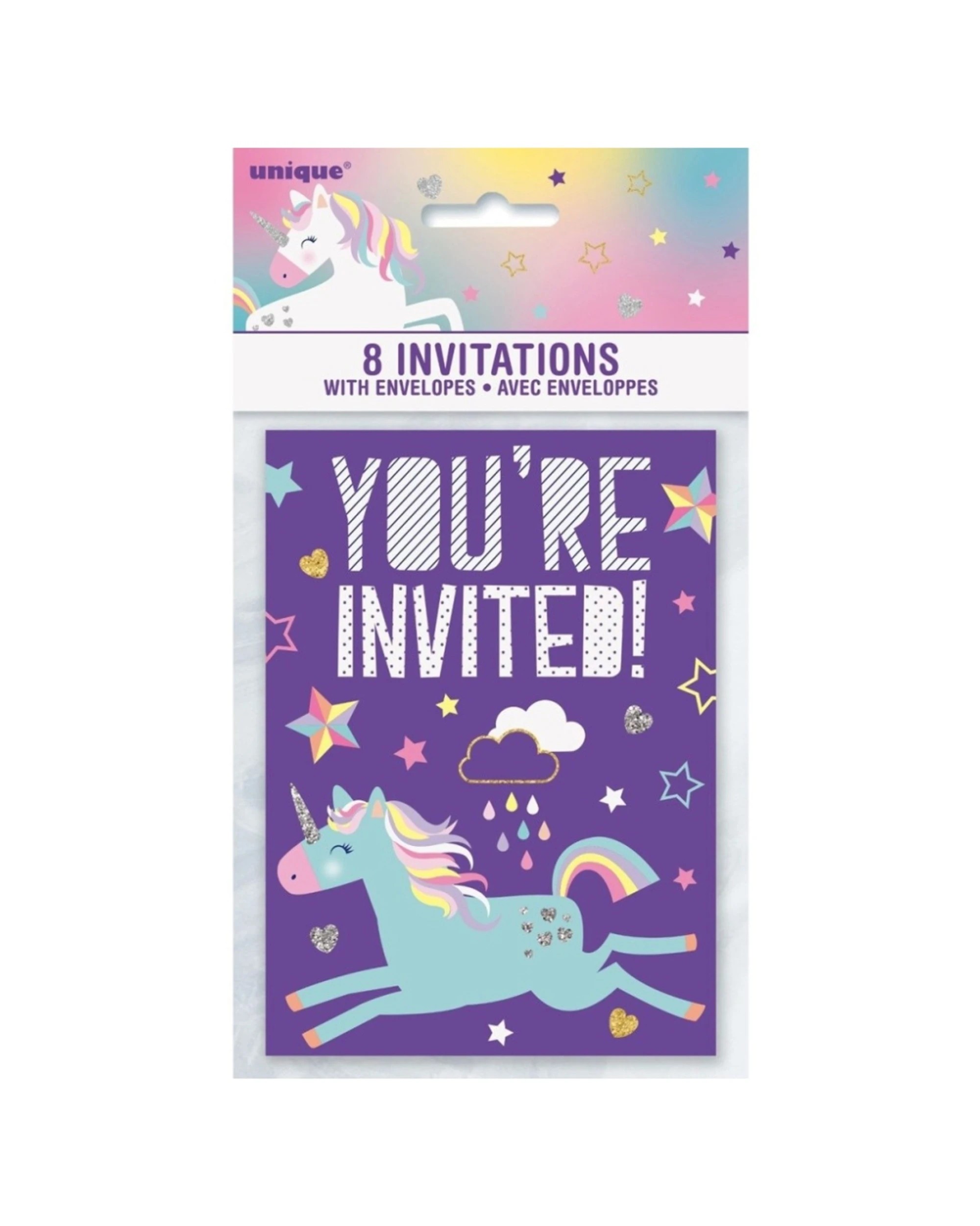 1 Meteor Party 8pc Greeting Card Postcard Invitations Unicorn - Purple, 1 of 1