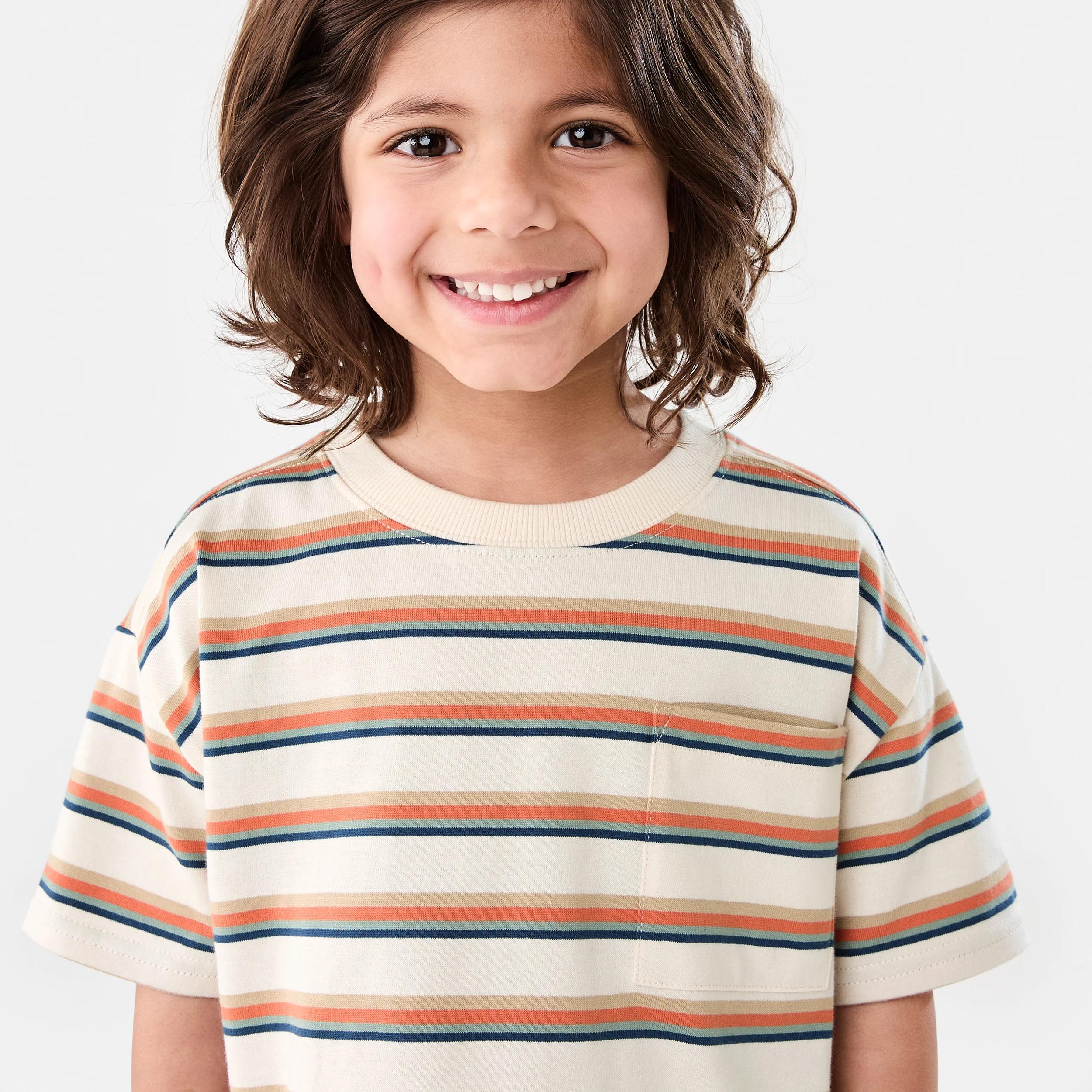 3 Short Sleeve Oversized Stripe T-shirt 4 COLOUR STRIPE BEIGE, 3 of 7