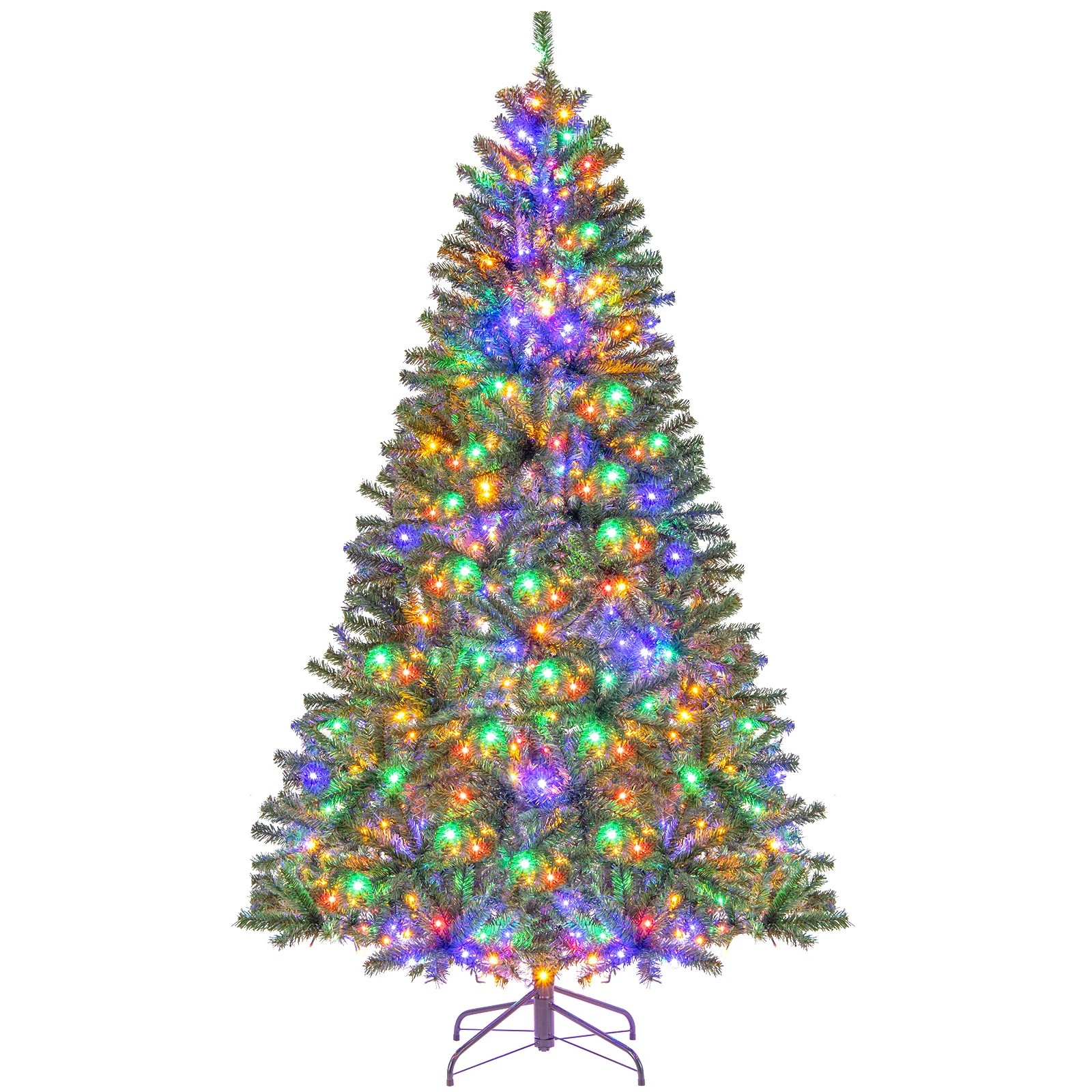 1 Costway 2.1M Pre-Lit Artificial Christmas Tree w/930 Multicolored LEDs Hinged Holiday Xmas Tree, 1 of 6