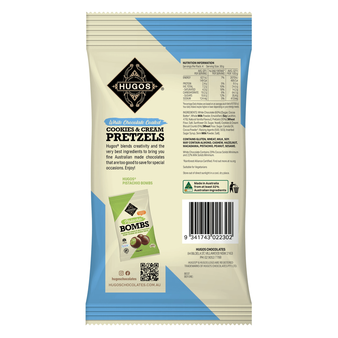 2 Hugos White Chocolate Coated Cookies & Cream Pretzels 120g, 2 of 2