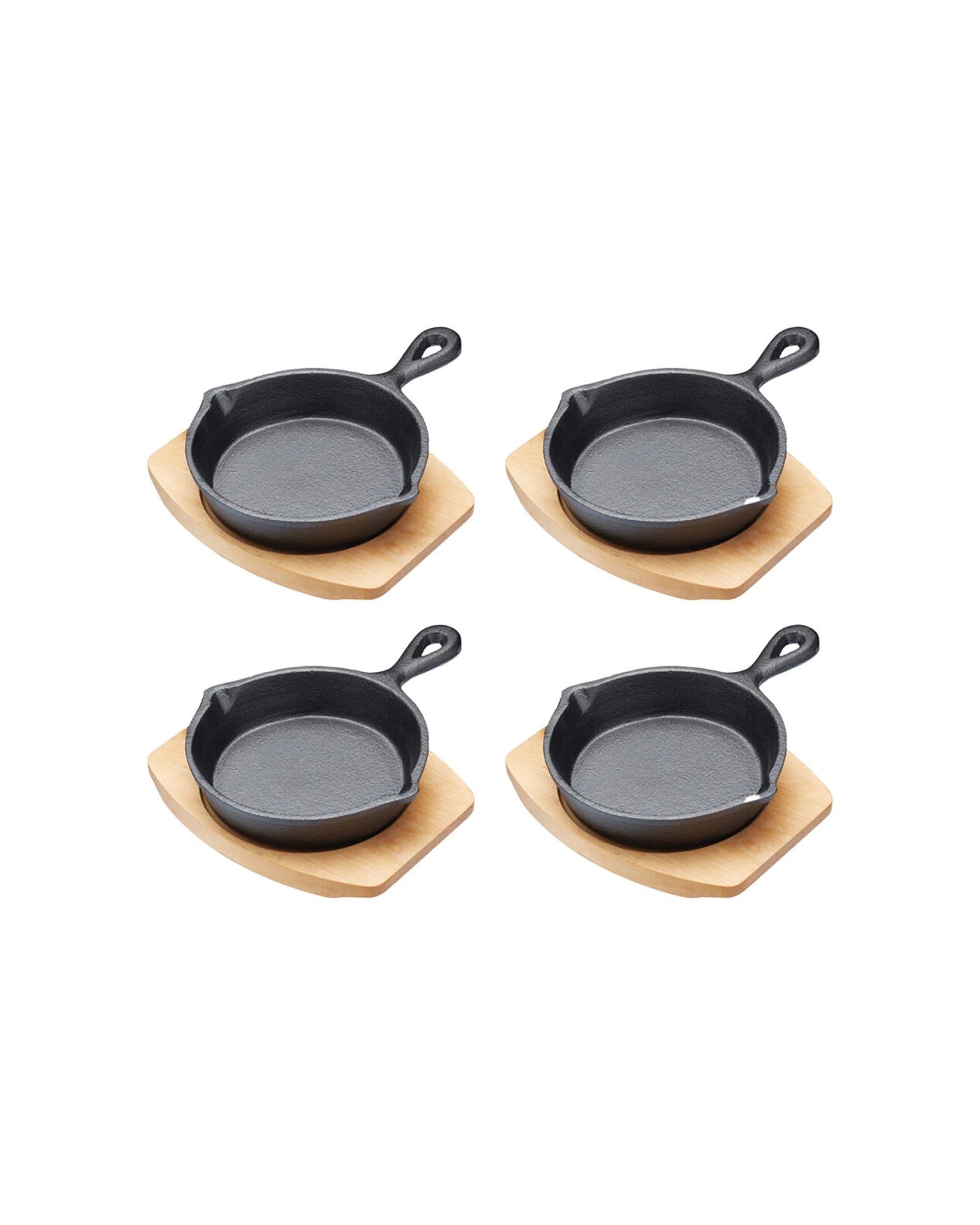 1 Artesa 4PK Cast Iron Round Small Fry Pan Serving Skillet with Wooden Board 15cm - Black, 1 of 5