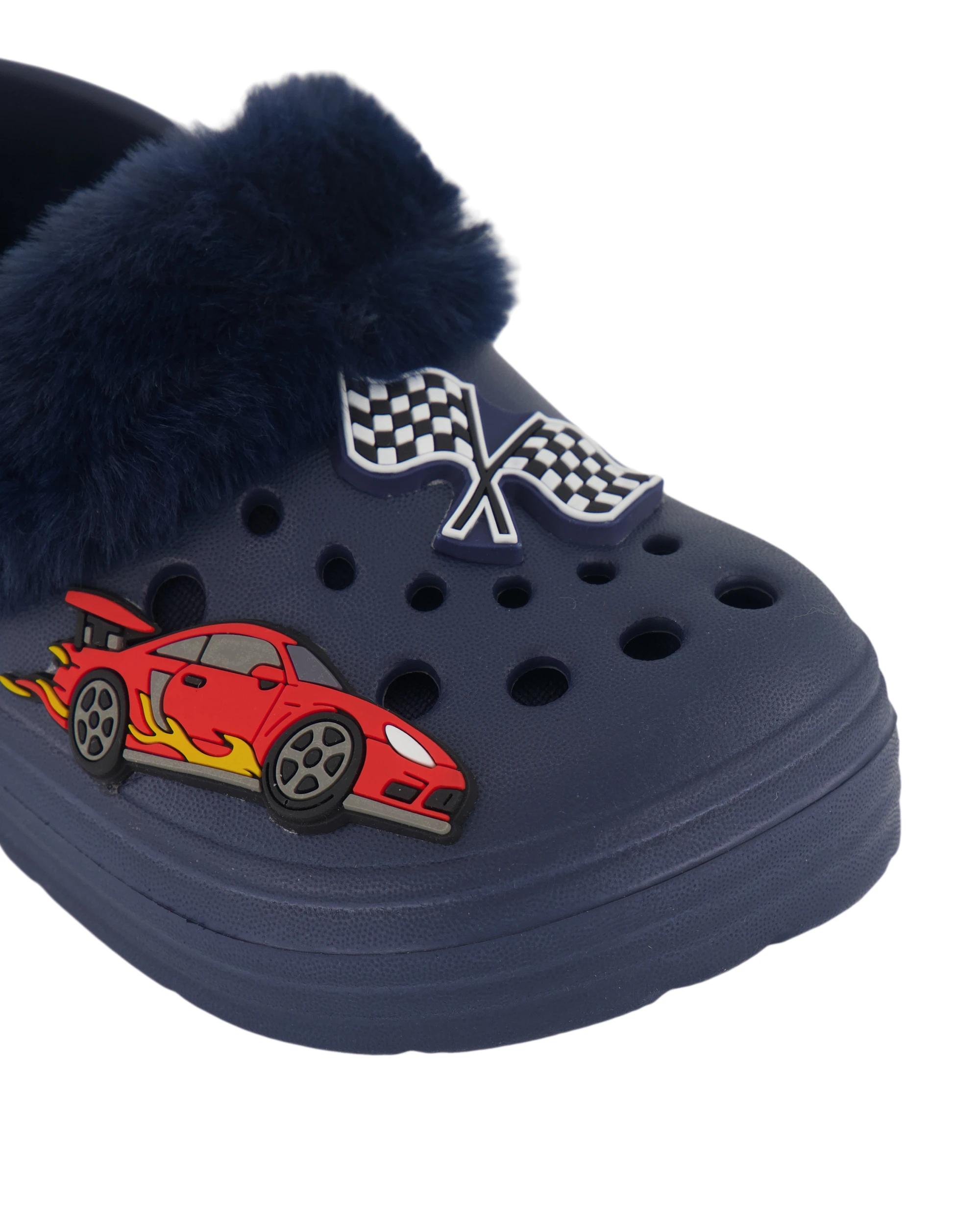 3 Junior Faux Fur Lined Clogs Navy Car, 3 of 3