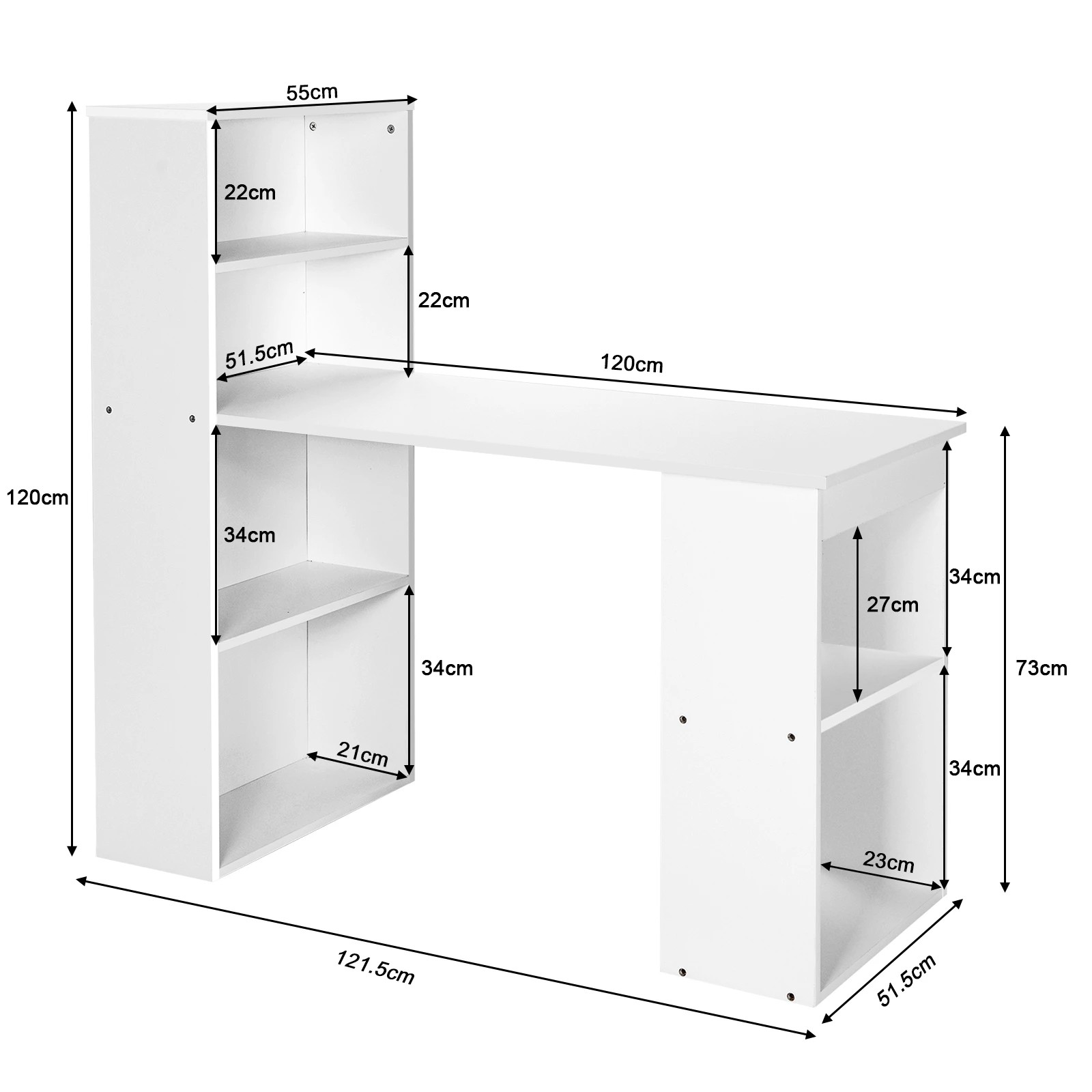 2 Costway 3-in-1 Computer Desk with Bookshelf Reversible Writing Work Table - White, 2 of 5