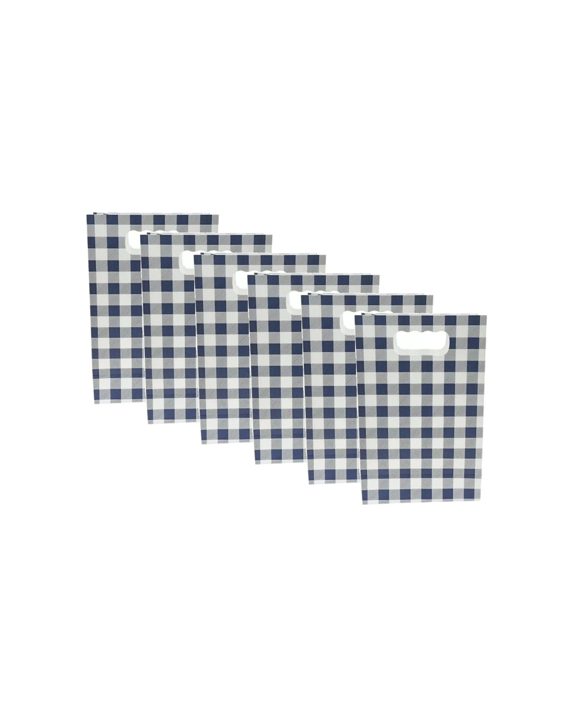1 Party Maker 6pc Gingham Paper Gift Bags With Die Cut Handle - Blue, 1 of 2