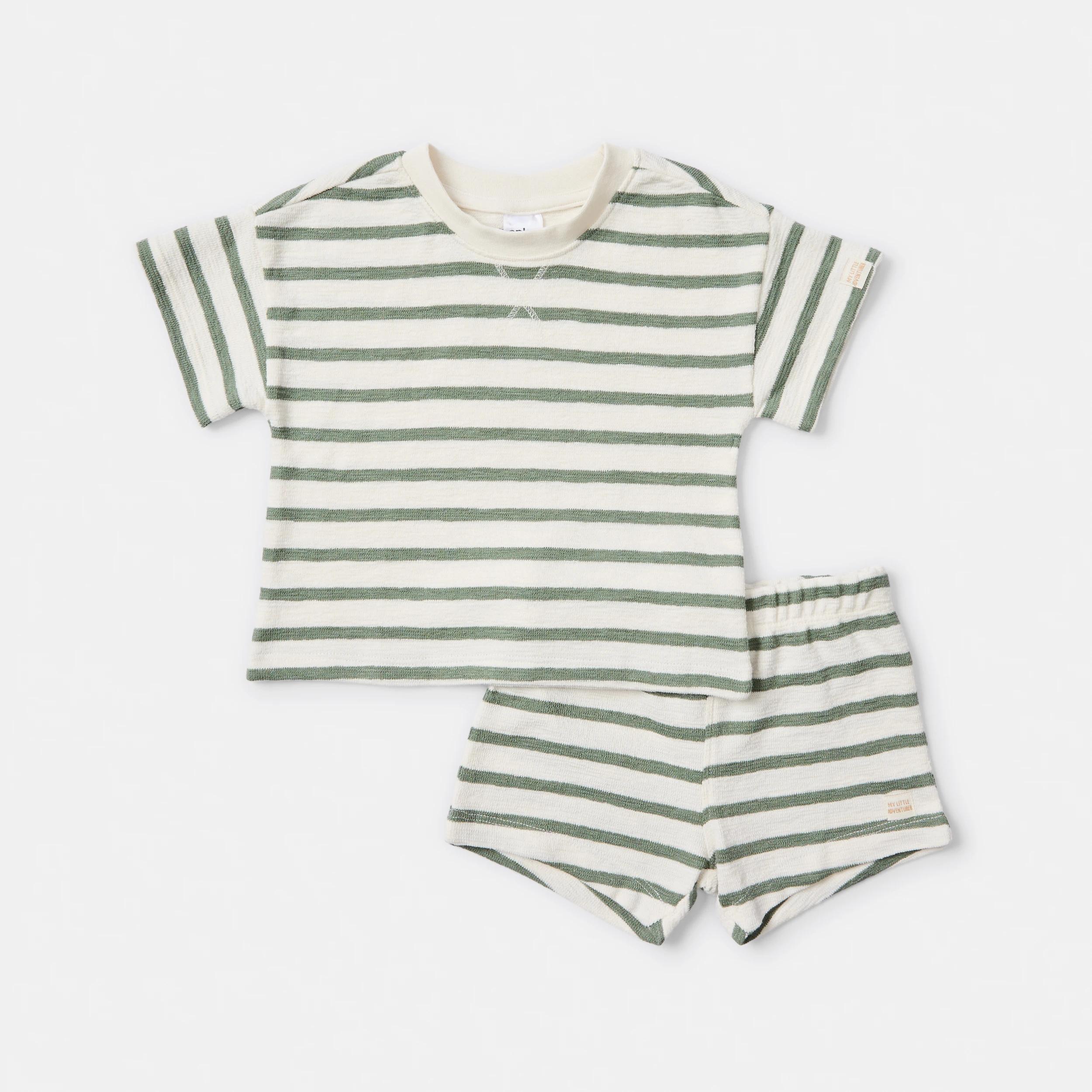 1 Short Sleeve Textured Set GREEN STRIPE, 1 of 6