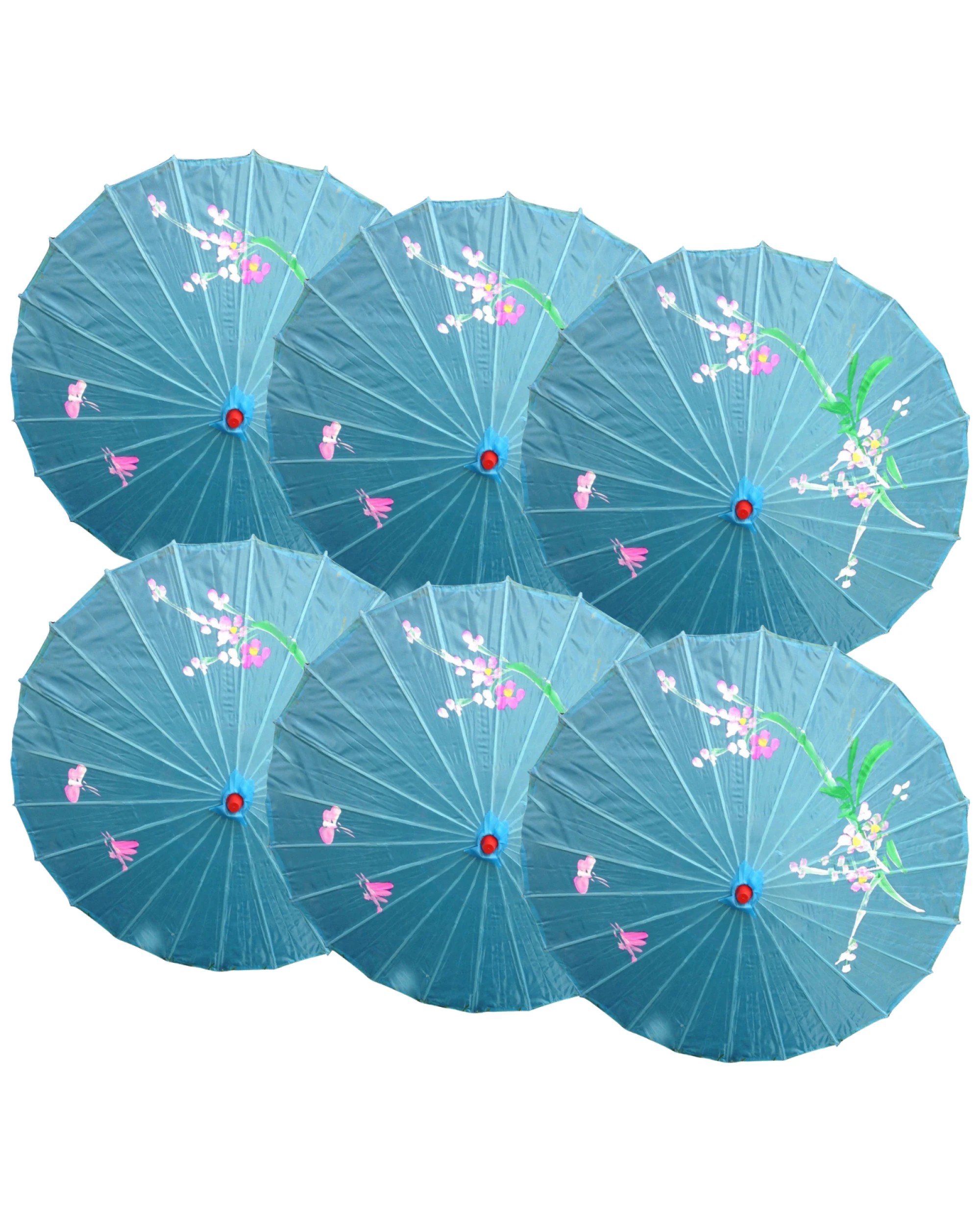 1 BR Costumes Bamboo Parasol Umbrella Japanese Flower Pattern 6 Pack, 1 of 2
