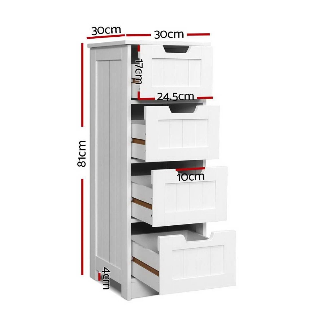 4 Artiss 4 Chest of Drawers Bedroom Storage Tallboy Cabinet Clothes Organizer Smooth Runners Easy Assembly - White, 4 of 8