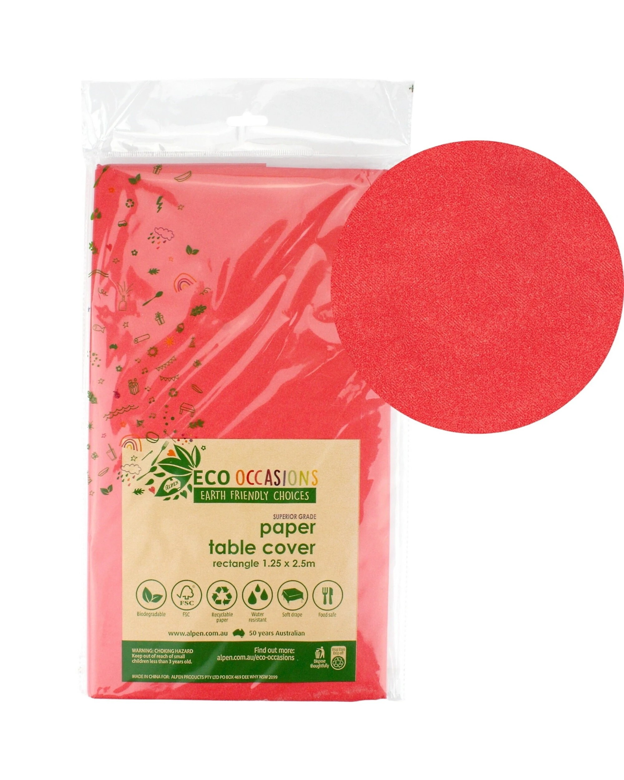 1 Alpen Red Eco Biodegradable Paper Tablecloth - Red, 1 of 1