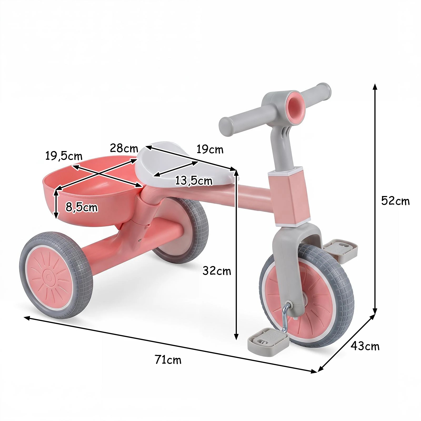 3 Costway Convertible Kid Tricycle Toddler Trike Toy Carbon Steel Frame - Pink, 3 of 3