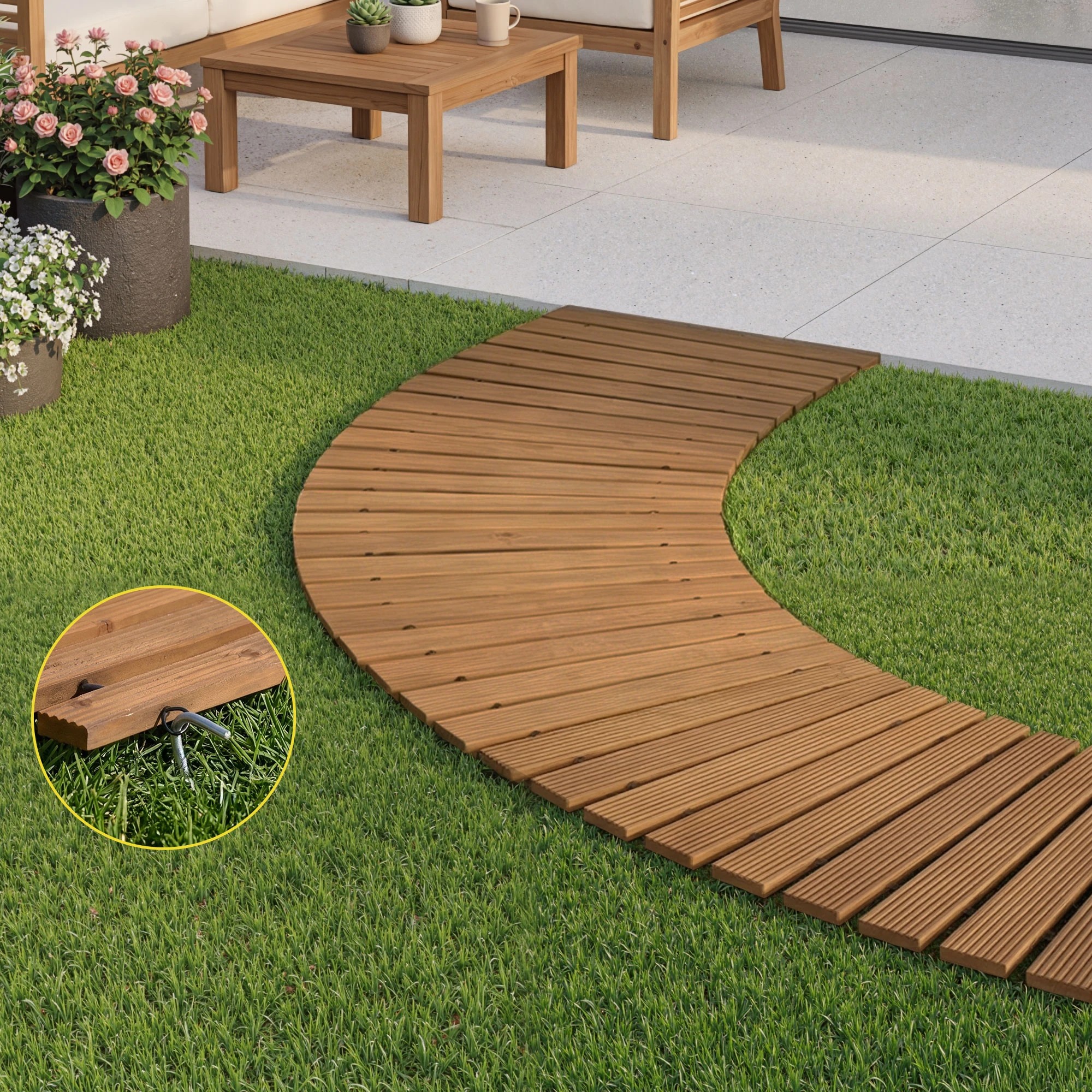 4 Gardeon 8FT Wooden Garden Pathway Roll-Out Curved Walkway Outdoor Backyard - Brown, 4 of 8