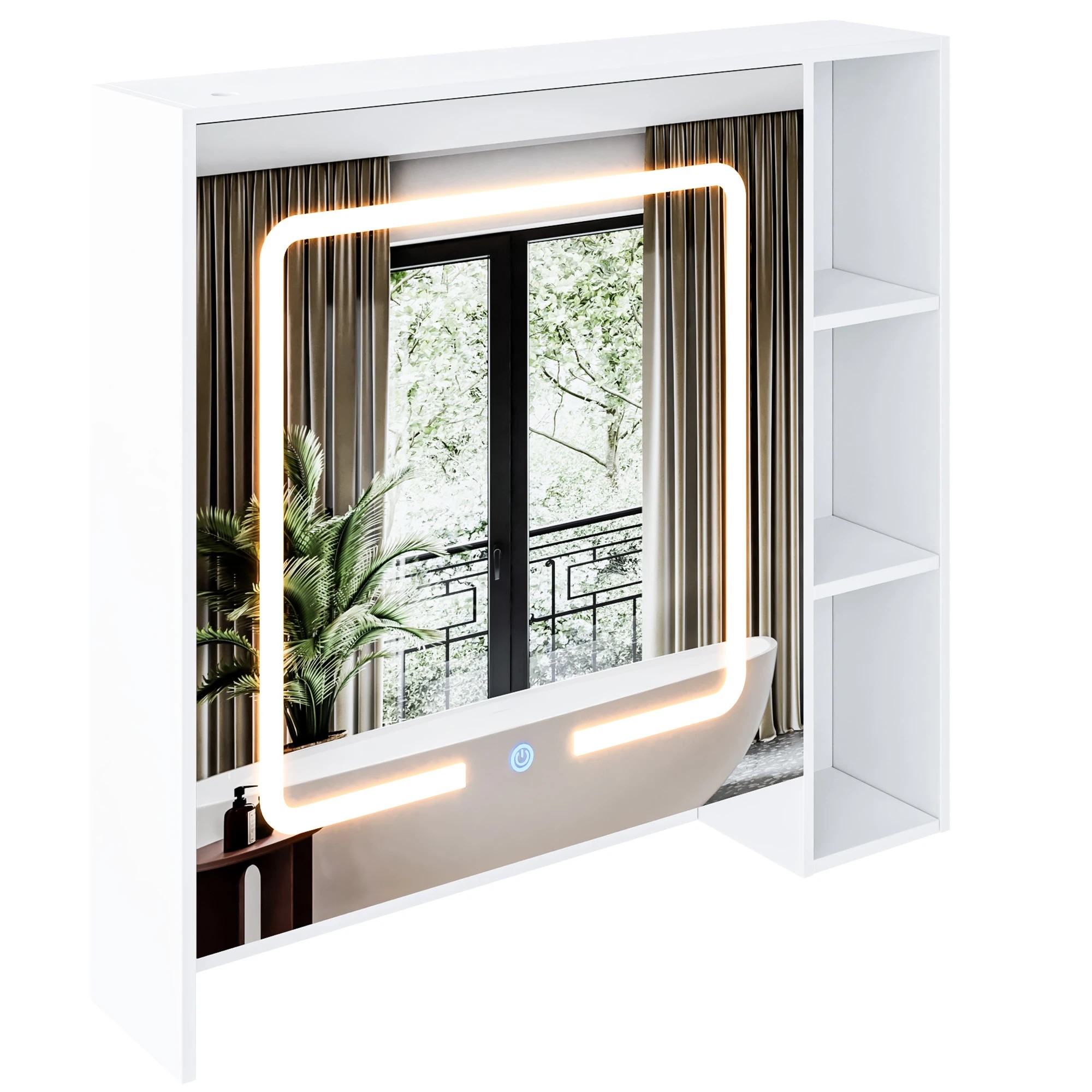 6 Advwin 730 x 700mm Cabinet LED Medicine Storage Mirror Shaving Cupboard w/ Tower Rack, 6 of 9