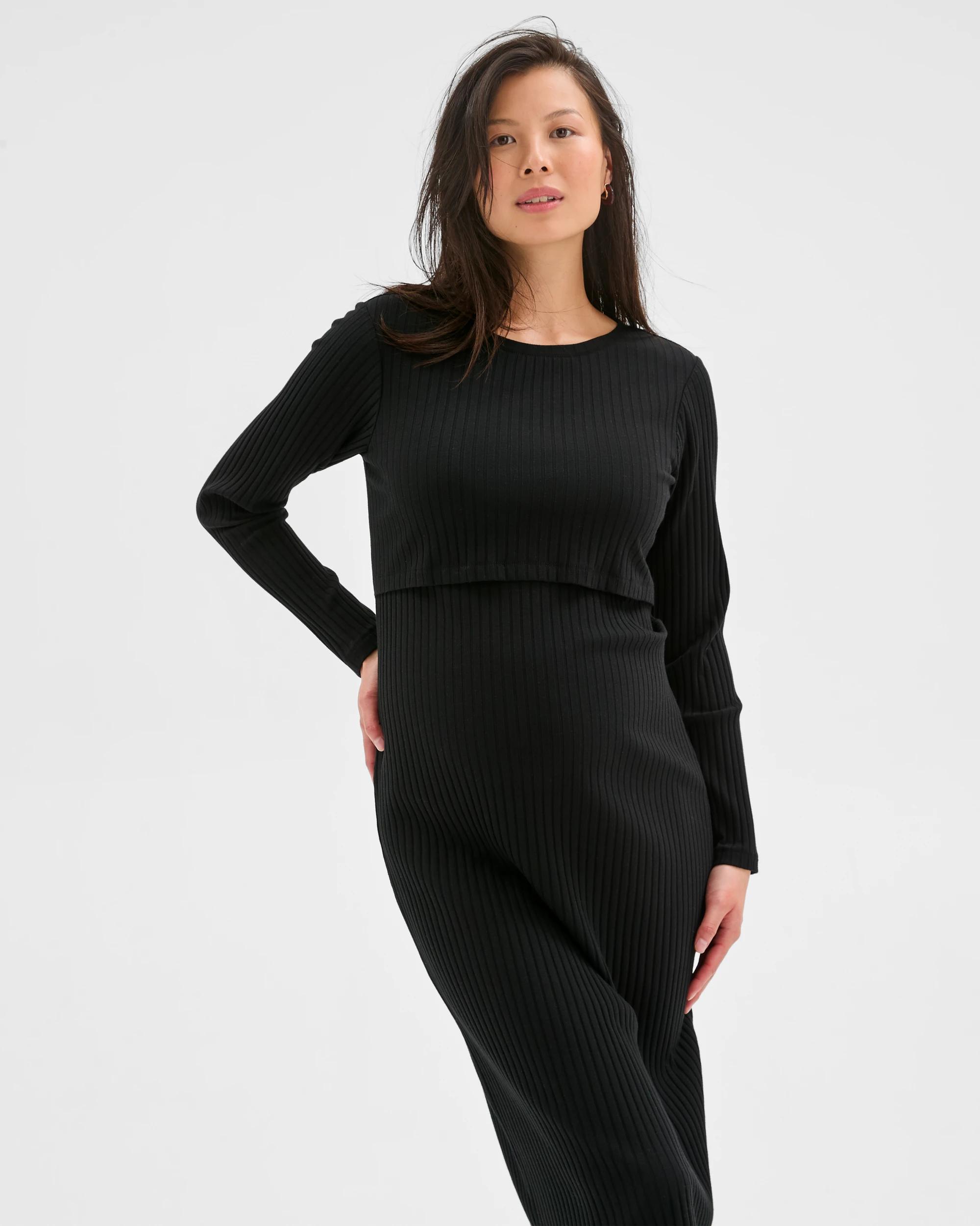 4 Target Maternity Maternity Australian Cotton Blend Long Sleeve Rib Knit Dress BLACK, 4 of 9