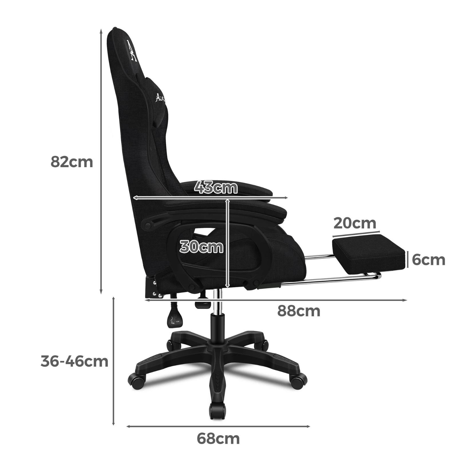4 Alfordson Gaming Chair Office Massage Computer Racing Fabric Seat Footrest - Black, 4 of 10