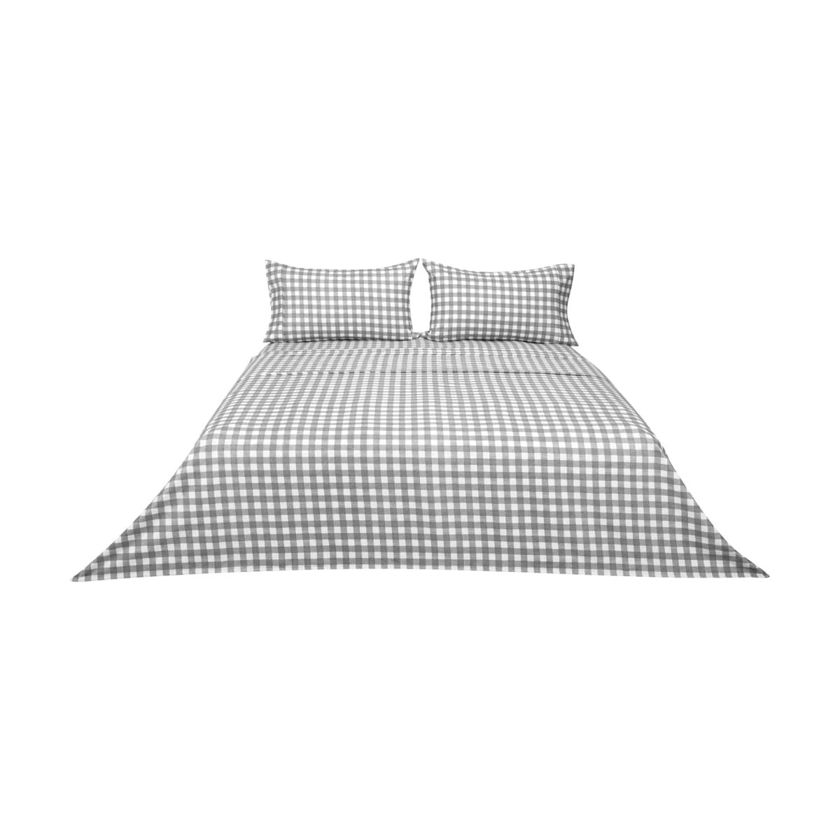 6 Gingham Cotton Flannelette Sheet Set - Double Bed, Grey, 6 of 7