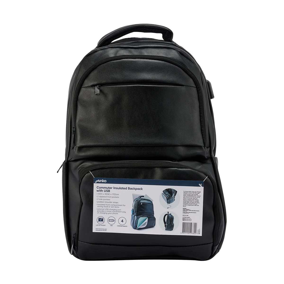 10 Commuter Insulated Backpack with USB - Black, 10 of 10