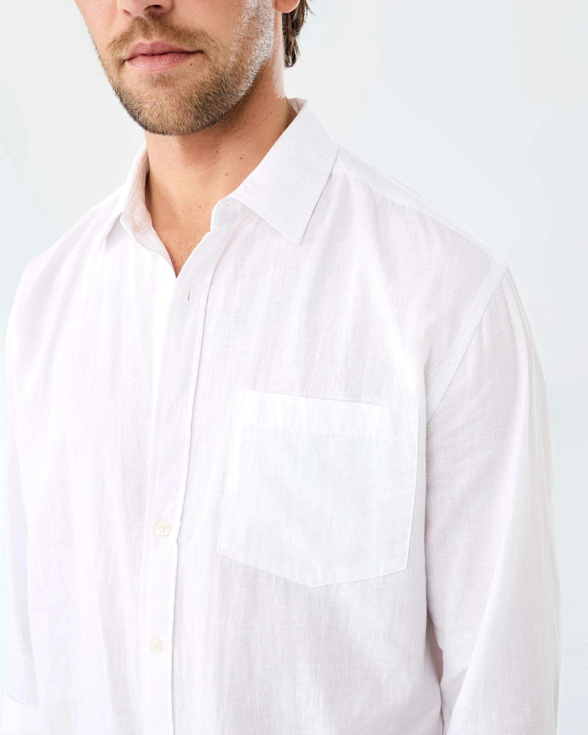 8 Long Sleeve Cotton Linen Shirt White, 8 of 9