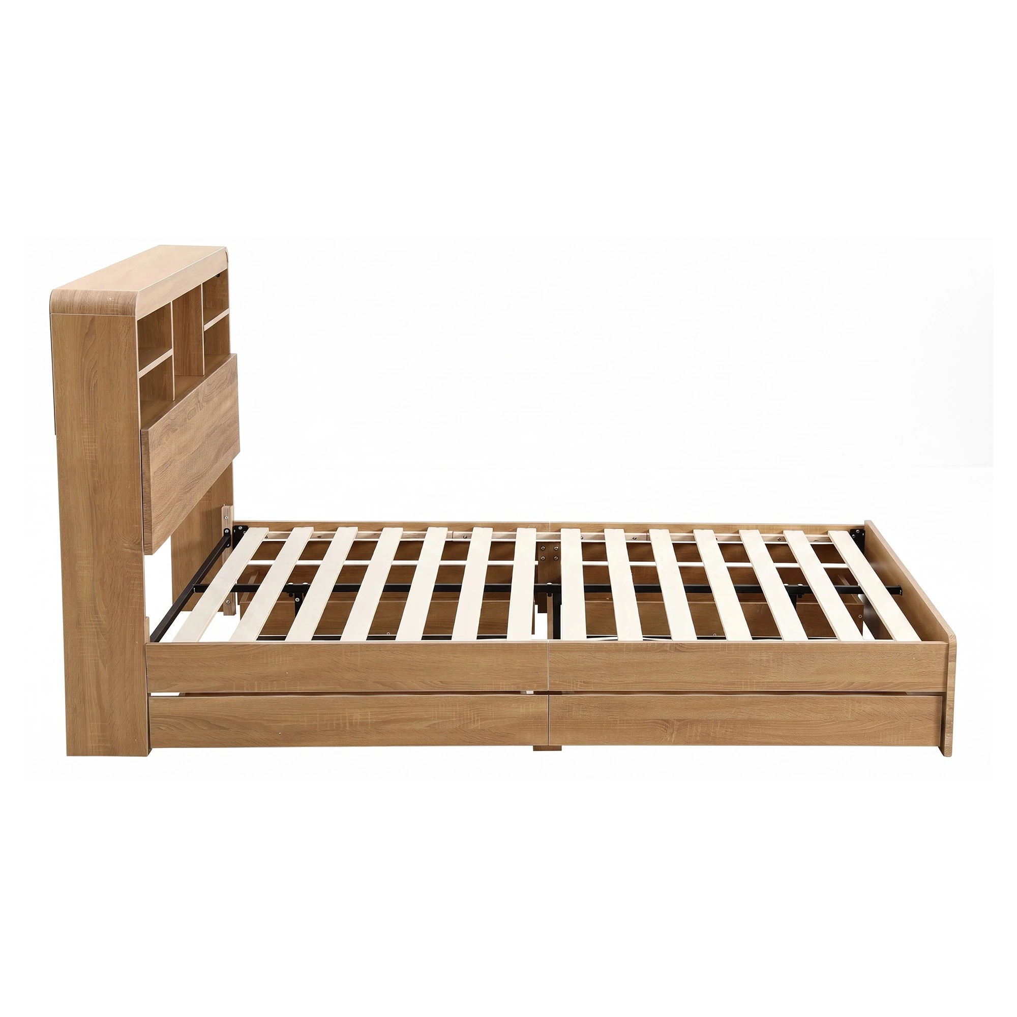 3 Artiss Bed Frame with Storage, 4 Drawers, USB and Night Light - Double Bed - Natural, 3 of 8