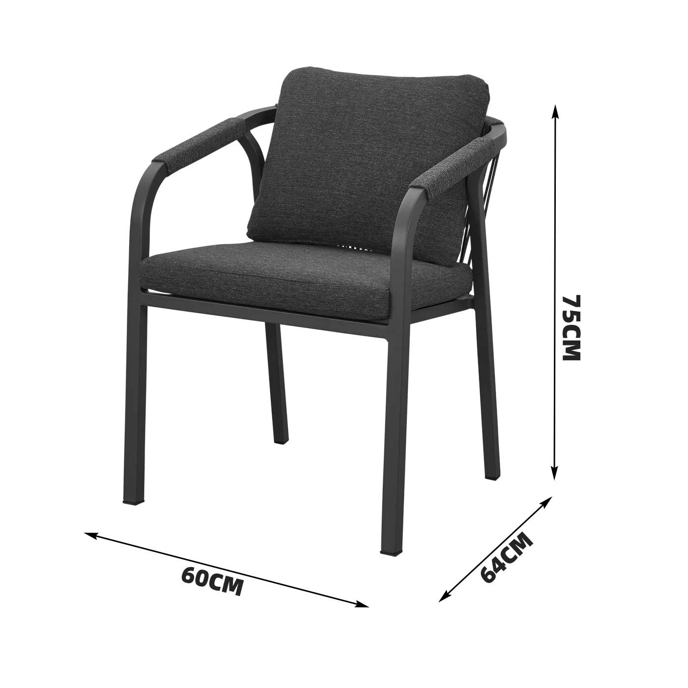 5 Moda Living La Perouse Charcoal Aluminium Outdoor Dining Chairs with Arms - Dark Grey Cushions (Set of 2) - White, 5 of 10
