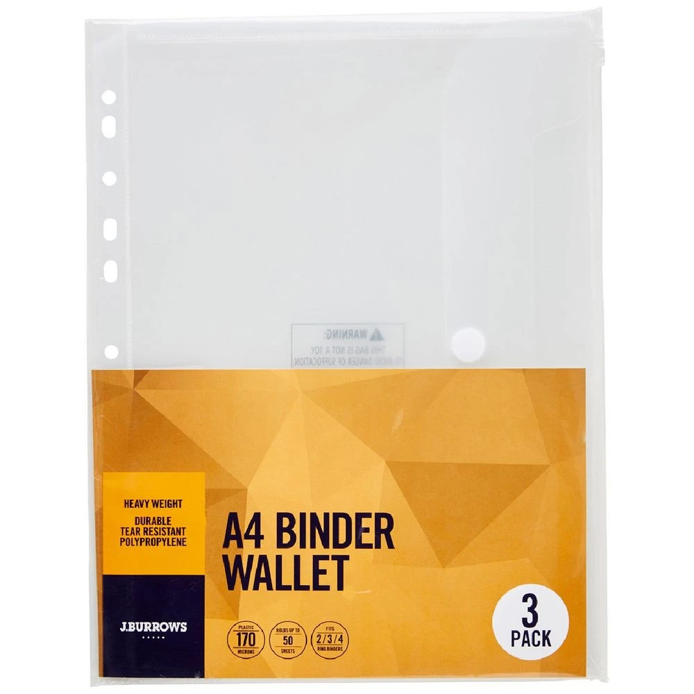1 J.Burrows Binder Document Wallet A4 Clear 3 Pack, 1 of 4