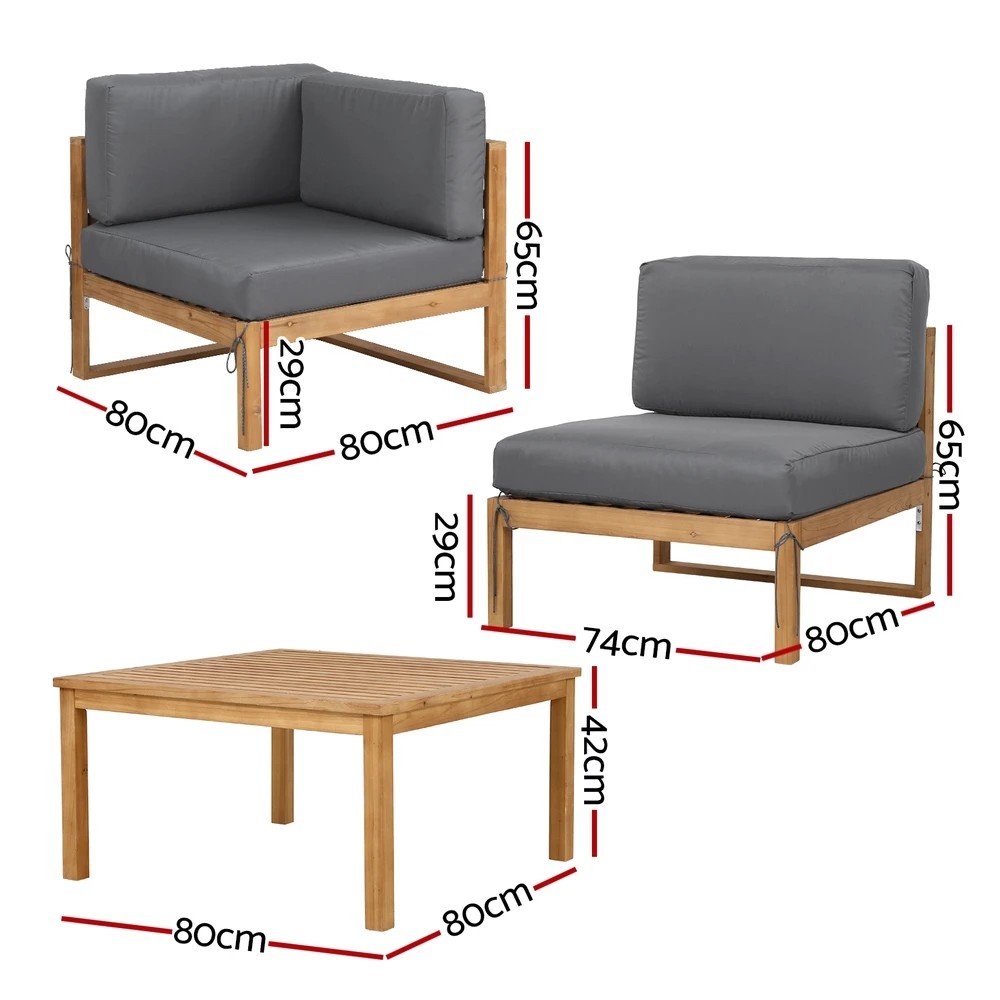 2 Gardeon 4 Seater Outdoor Sofa Set Wooden Couch Lounge Setting - Natural, 2 of 6