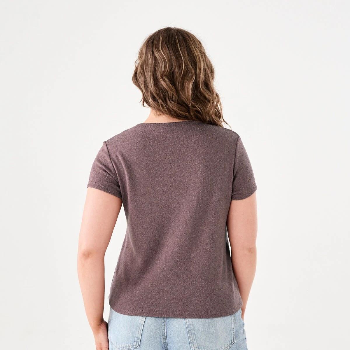 3 Short Sleeve Textured Top FAWN TAUPE, 3 of 5