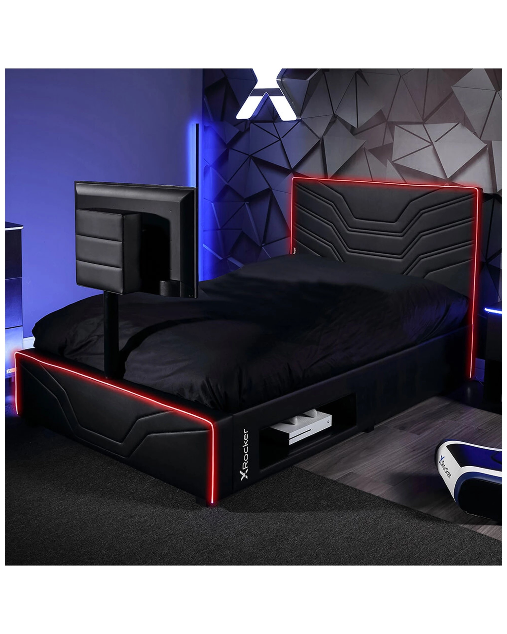 2 X Rocker Oracle Junior Single Gaming Bed Frame W/ Adjustable Twist Tv Mount
 - Black, 2 of 6