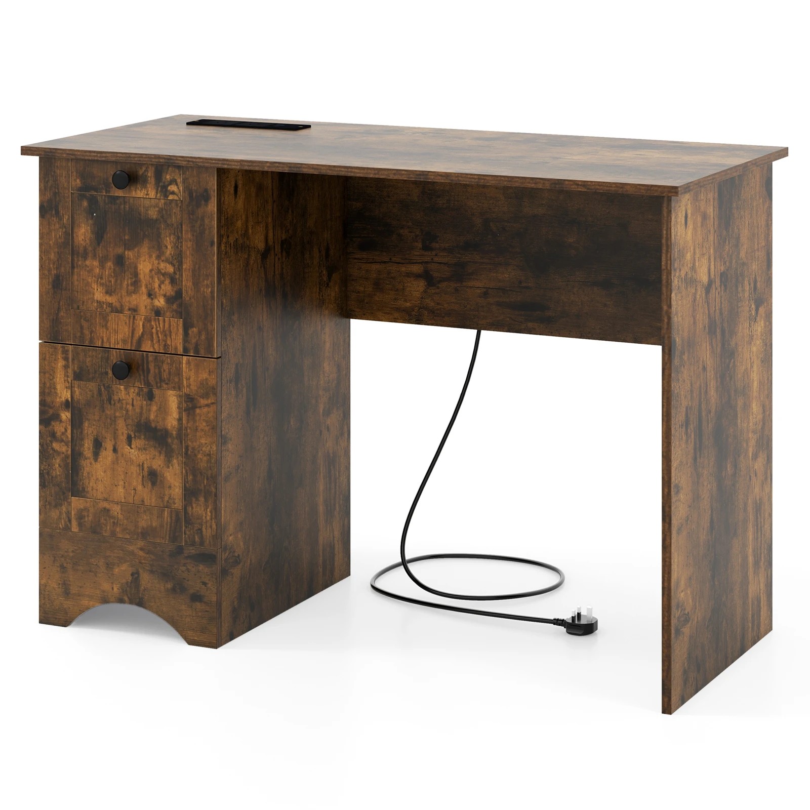 1 Costway Modern Study Writing Workstation Laptop Table Computer Desk w/Drawers, 1 of 4