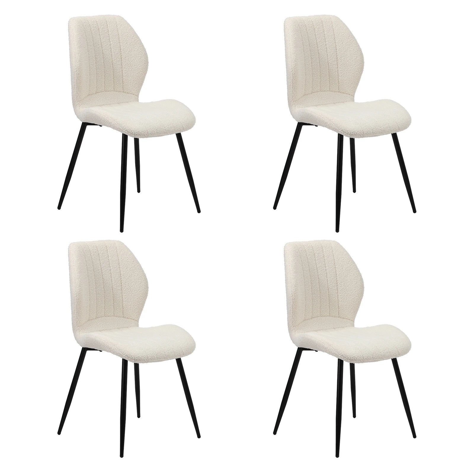 3 Oikiture Set of 4 Dining Chairs Kitchen Lounge Padded Seat Armless Boucle - White, 3 of 7