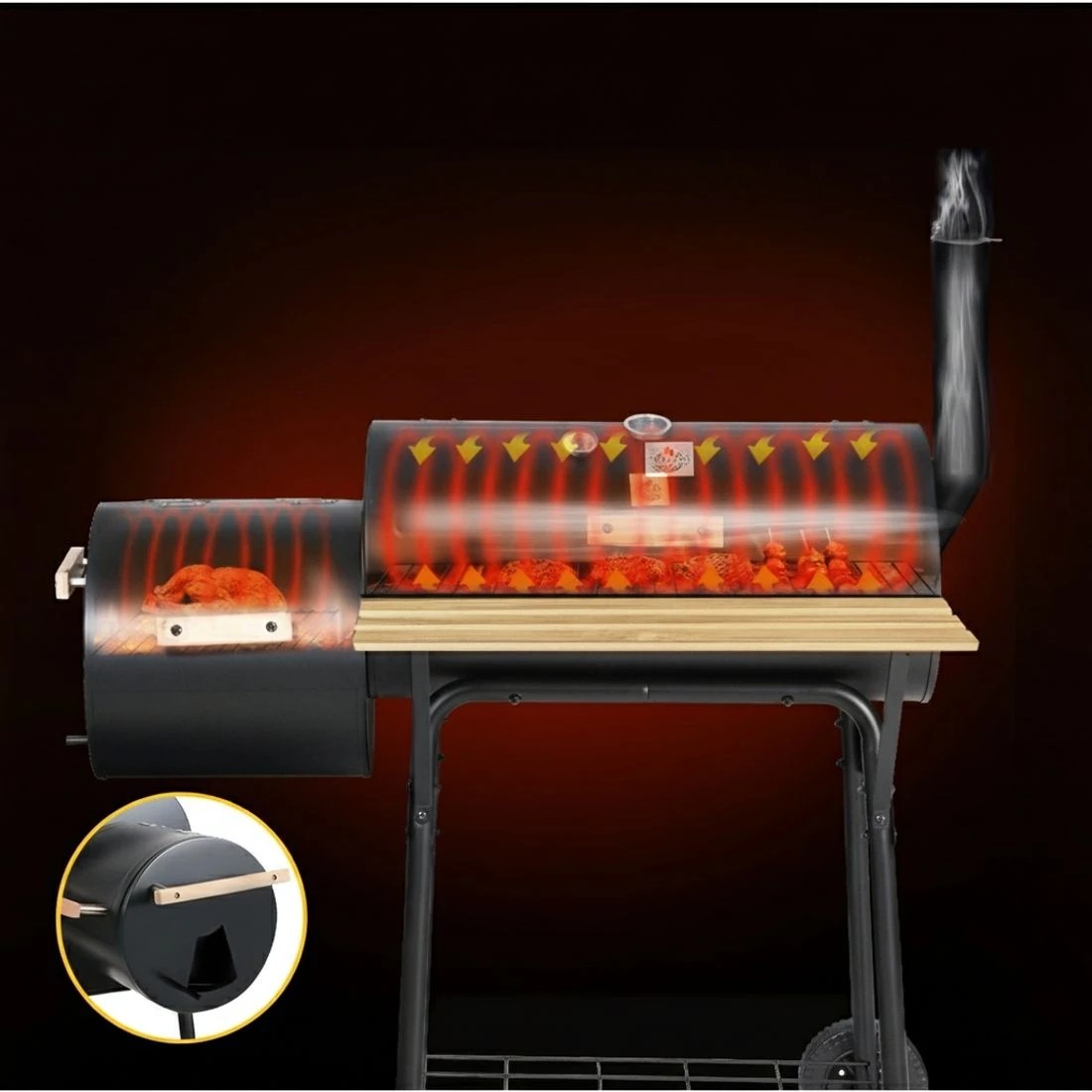4 Grillz BBQ Grill 2-In-1 Offset Smoker - Black, 4 of 8