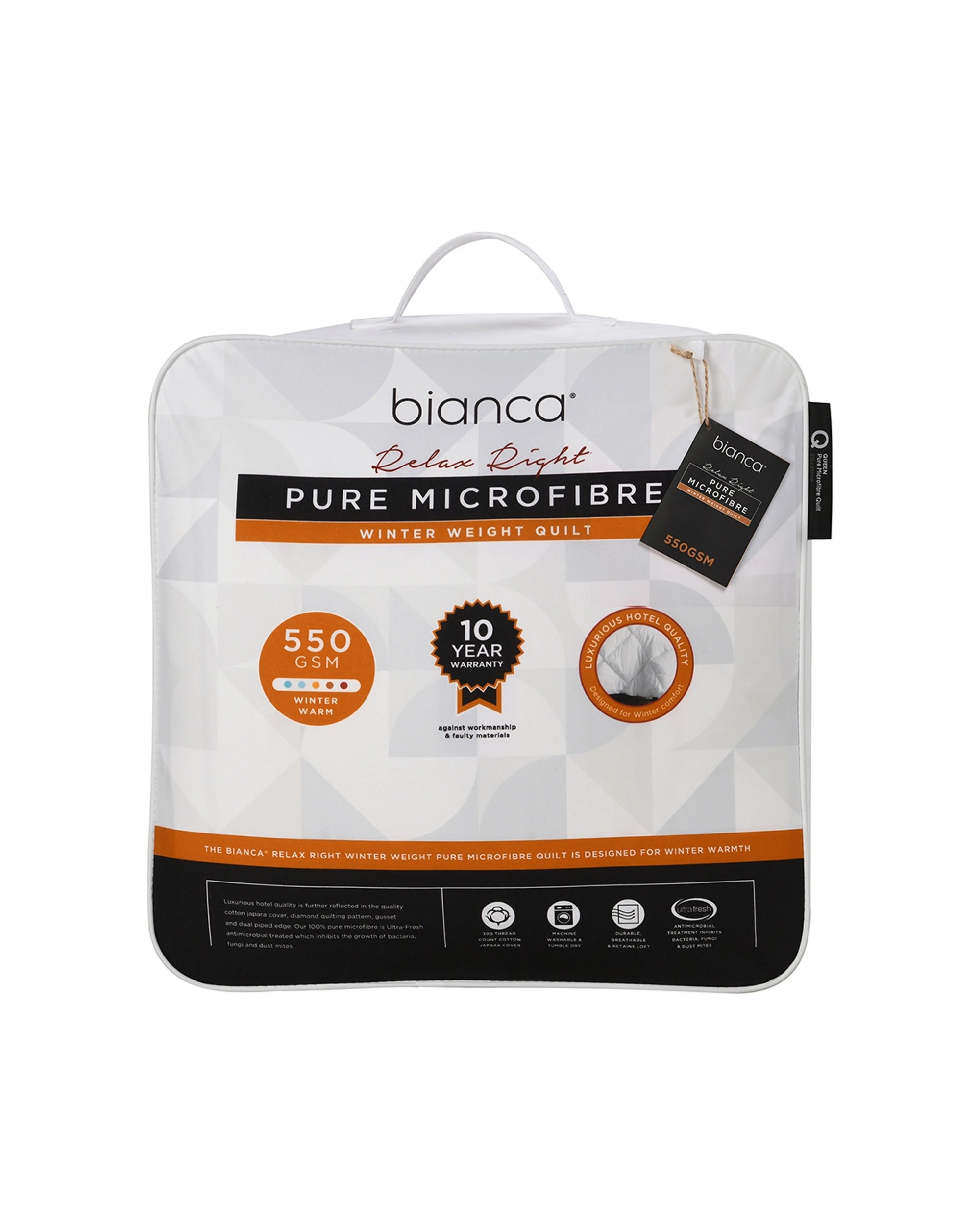 1 Bianca Relax Right Pure Microfibre Quilt 550gsm Cotton Japara Cover Queen - White, 1 of 2