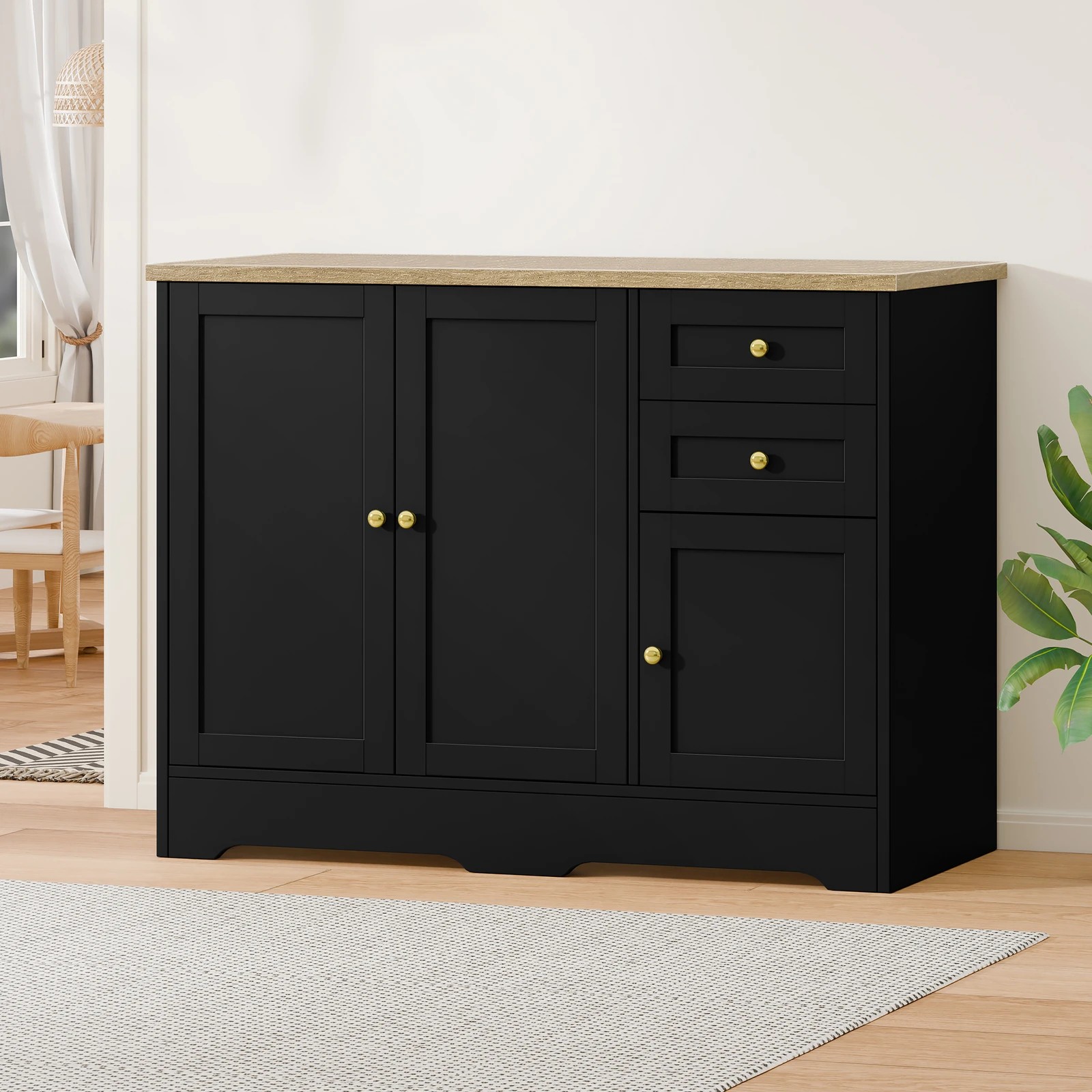 3 Alfordson 3 Doors Buffet Sideboard Cupboard Cabinet Pantry Storage - Black, 3 of 9