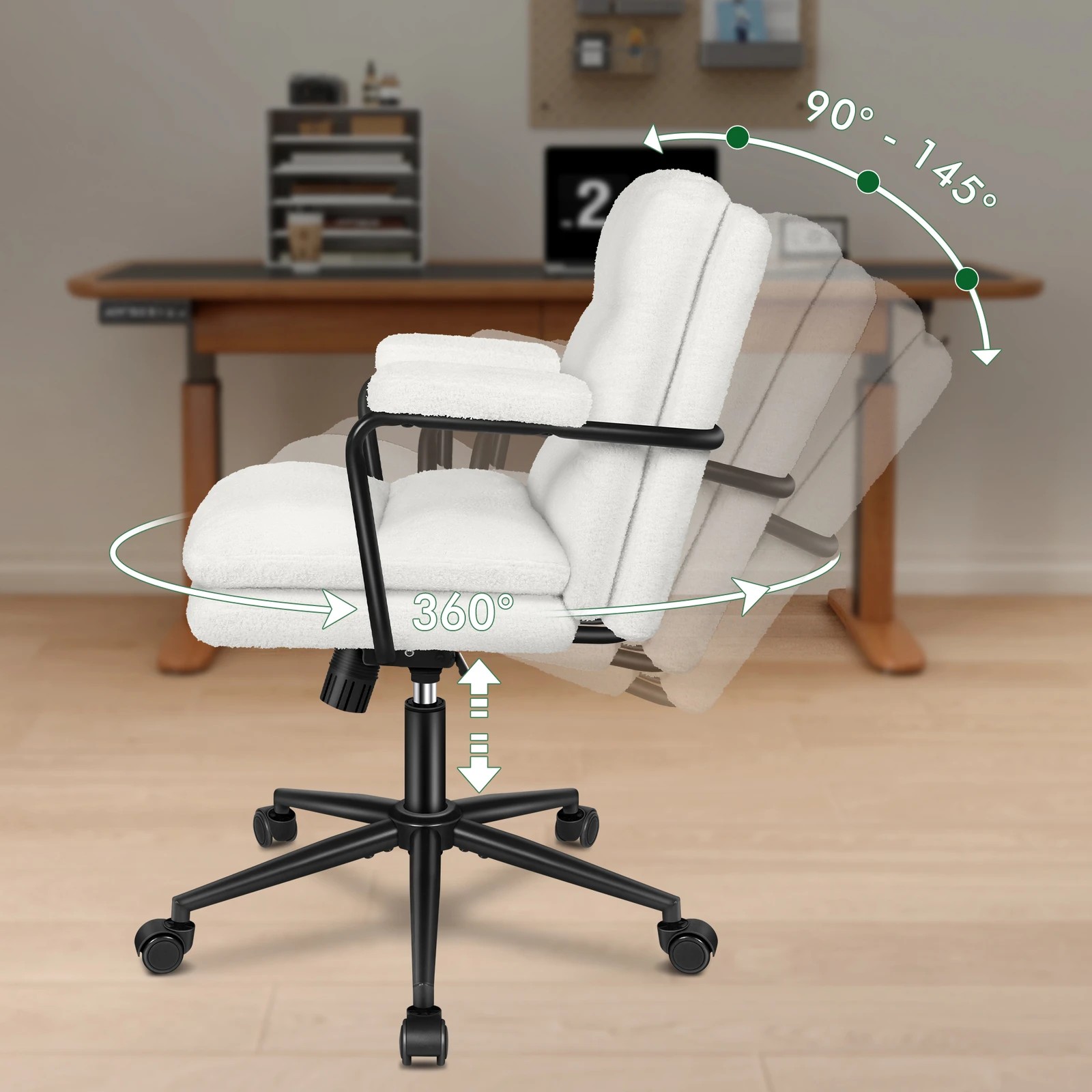 2 Alfordson Office Chair Ergonomic Executive Computer Work Seat Boucle - White, 2 of 10