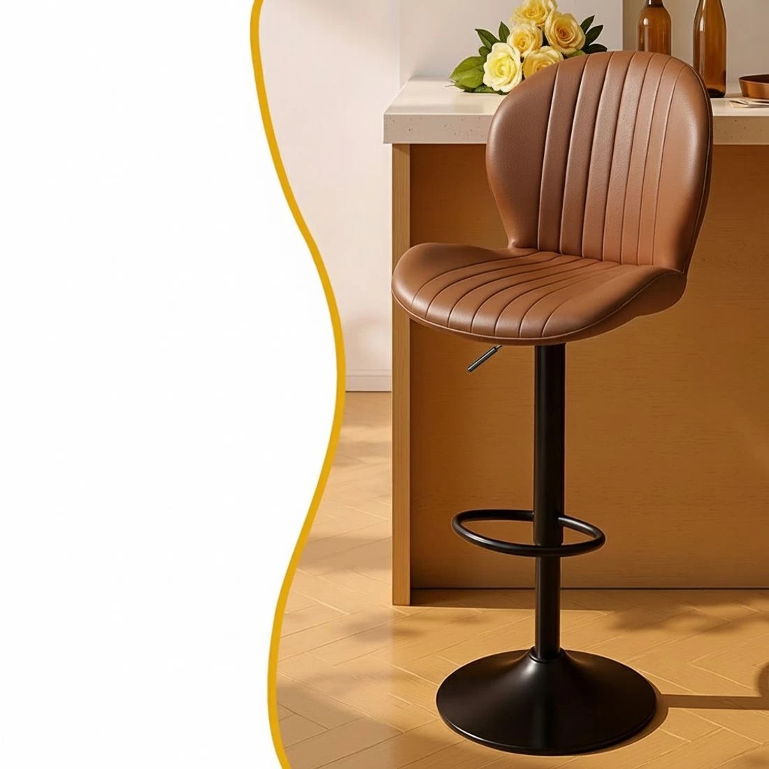 6 Artiss 4x Bar Stools Kitchen Swivel Gas Lift Counter Chair Shell Leather - Brown, 6 of 7