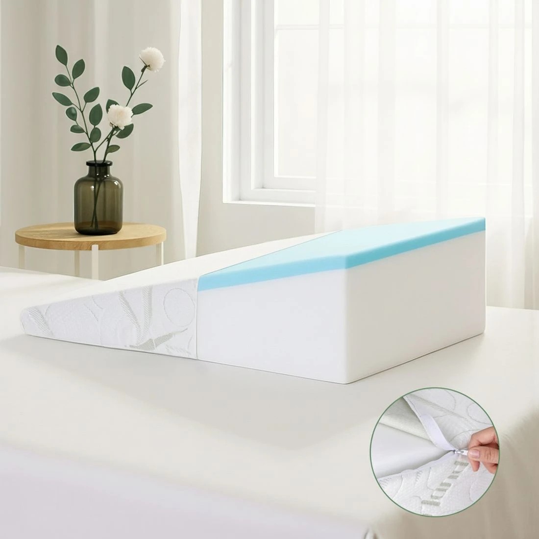 4 Giselle Bedding Wedge Pillow Gel Memory Foam Ergonomic Support Bamboo Cover - White, 4 of 8
